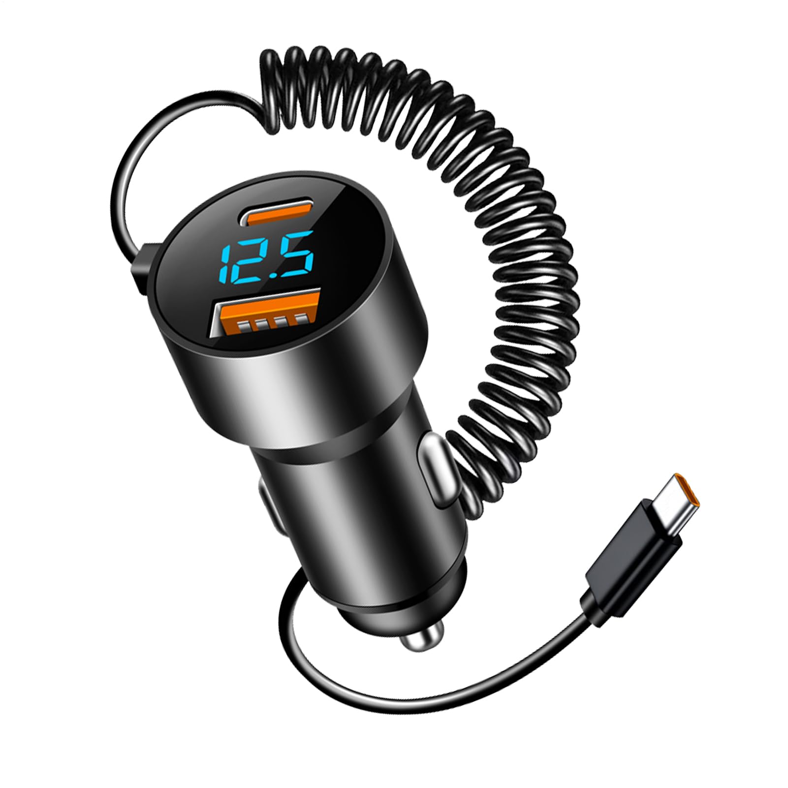 Caricabatteria da Auto USB C,Caricabatteria da Auto USB C,Adattatore di | Ricarica Rapida per PD QC 3.0 | Adattatore per cavo arrotolato per Camion berlina SUV