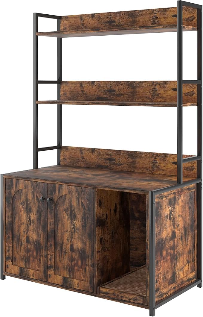 Katzenstreumöbel mit 2 Regalen, Katzentoilettenhaus, 89 x 45 x 132 cm, Eck-Bücherregal für Wohnzimmer, Schlafzimmer, versteckte Möbel für Katzentoilette mit Kratzbrett