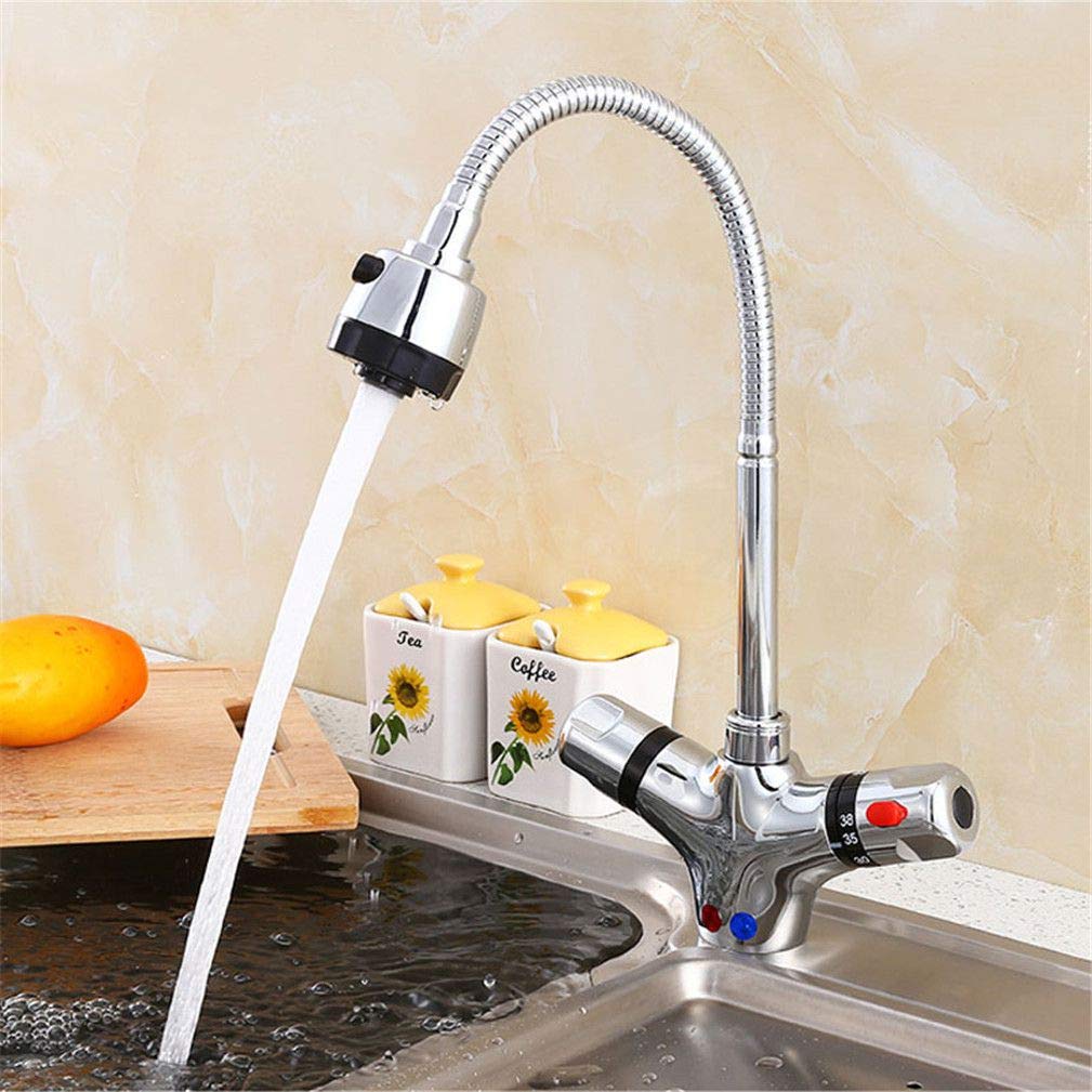 Grifo De Cocina Termostático Giratorio De 360 ​​Grados Grifo De Latón Macizo Ajustable Mezclador De Temperatura Constante Grifo Monomando Grifo Monomando De Cromo Grifo Con Aireador