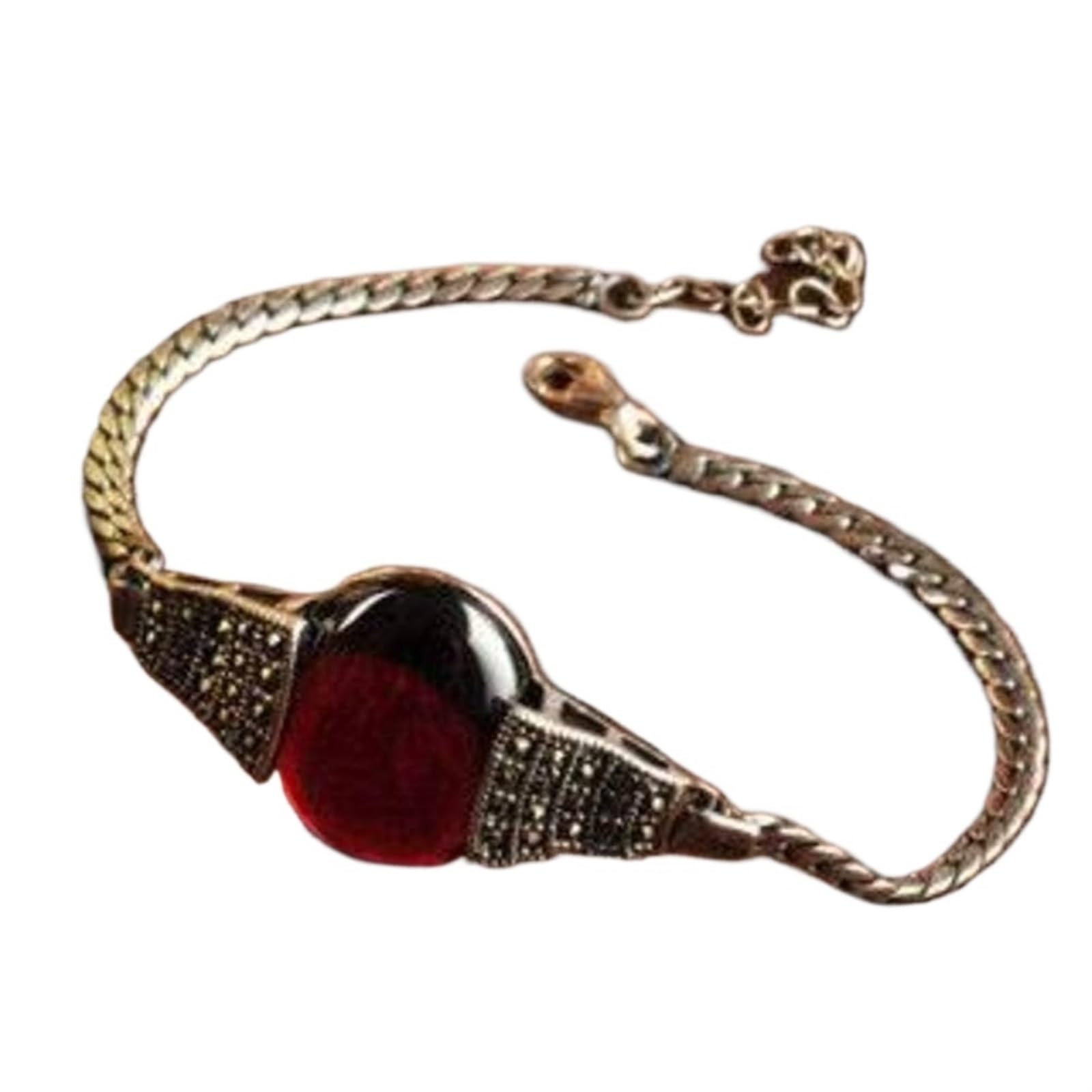 Bracciale in argento, bracciale rigido alla moda, bracciale in argento 925 con granato artificiale intarsiato in marcasite, braccialetto femminile guava confezionato in una scatola di gioielli, regala
