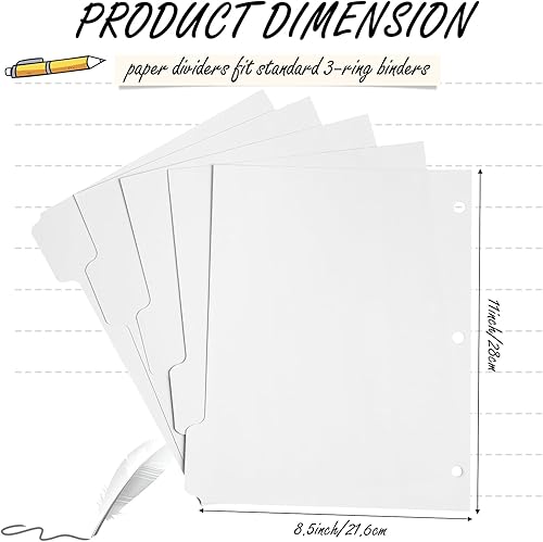 Miniatura 2 de Harloon 250 unidades de 50 juegos de separadores de carpetas de anillos de 8.5 x 11 pulgadas, separadores de carpetas en blanco de 3 agujeros en 5