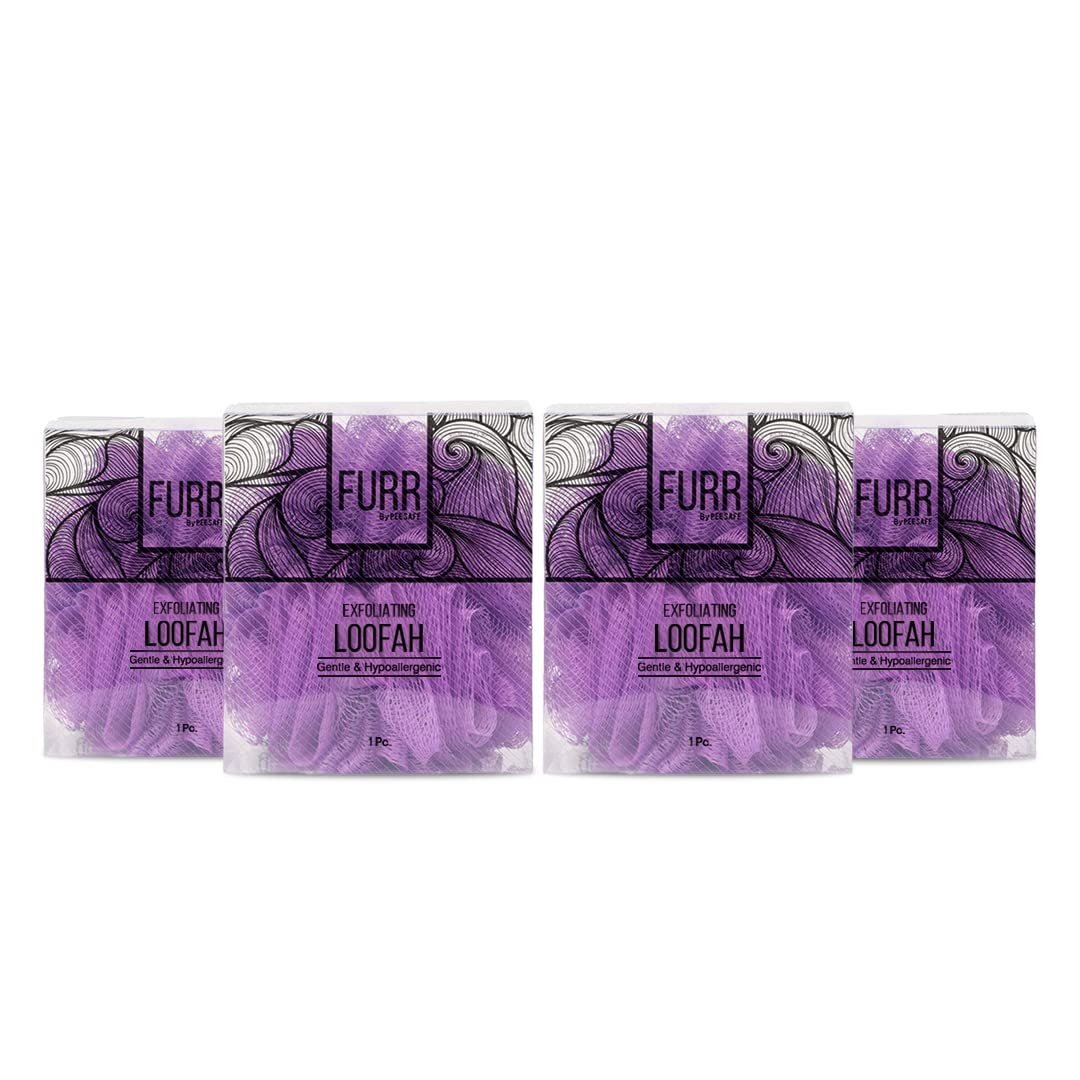 FURR by Pee Safe Exfoliating Loofah (Pack of 4) | Gentle & Hypoallergenic, Purple (RC311)
