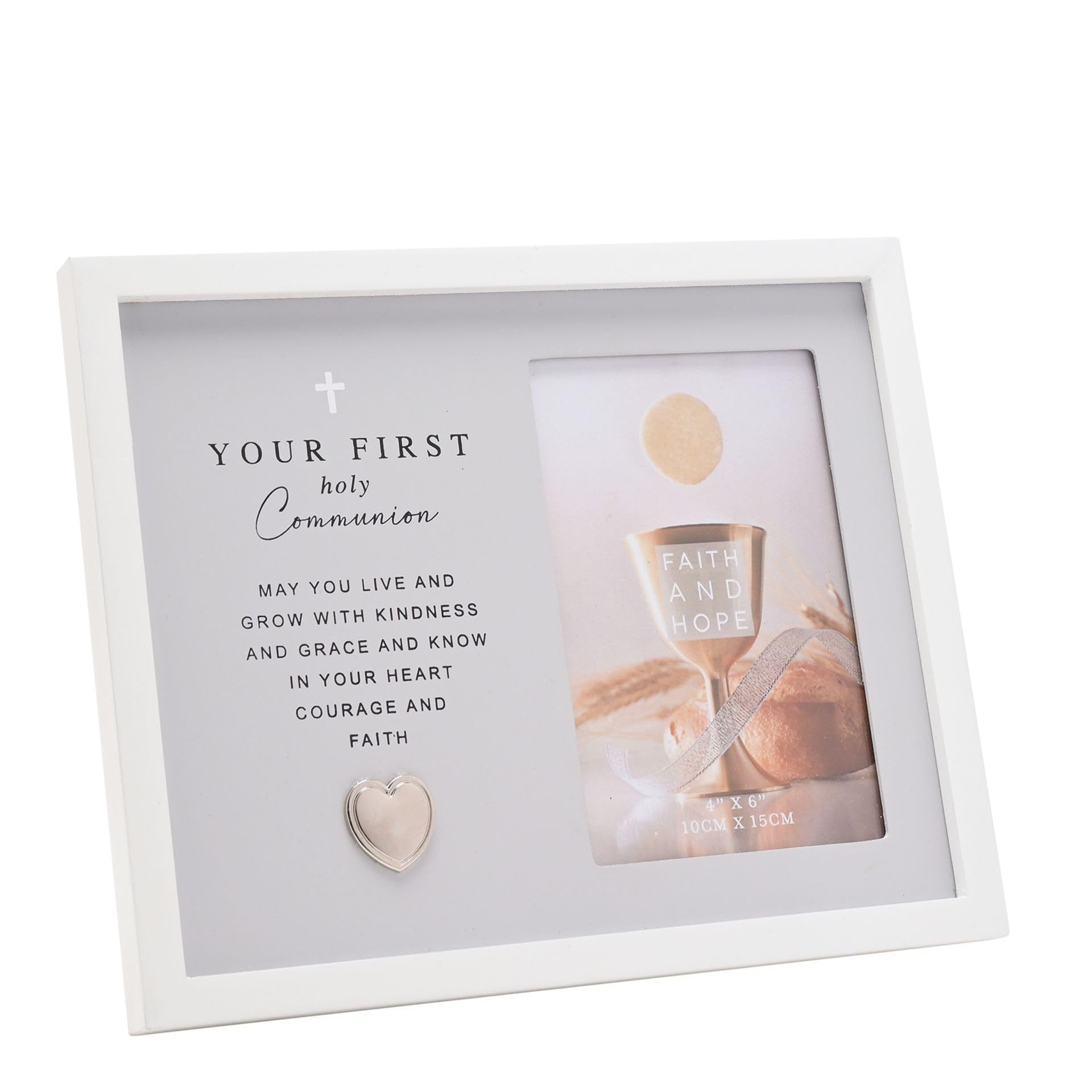 Widdop Faith and Hope Grey Frame First Communion Photo Frame - 4" x 6" - Wooden Material - Religious Commerative Gift Picture Frame