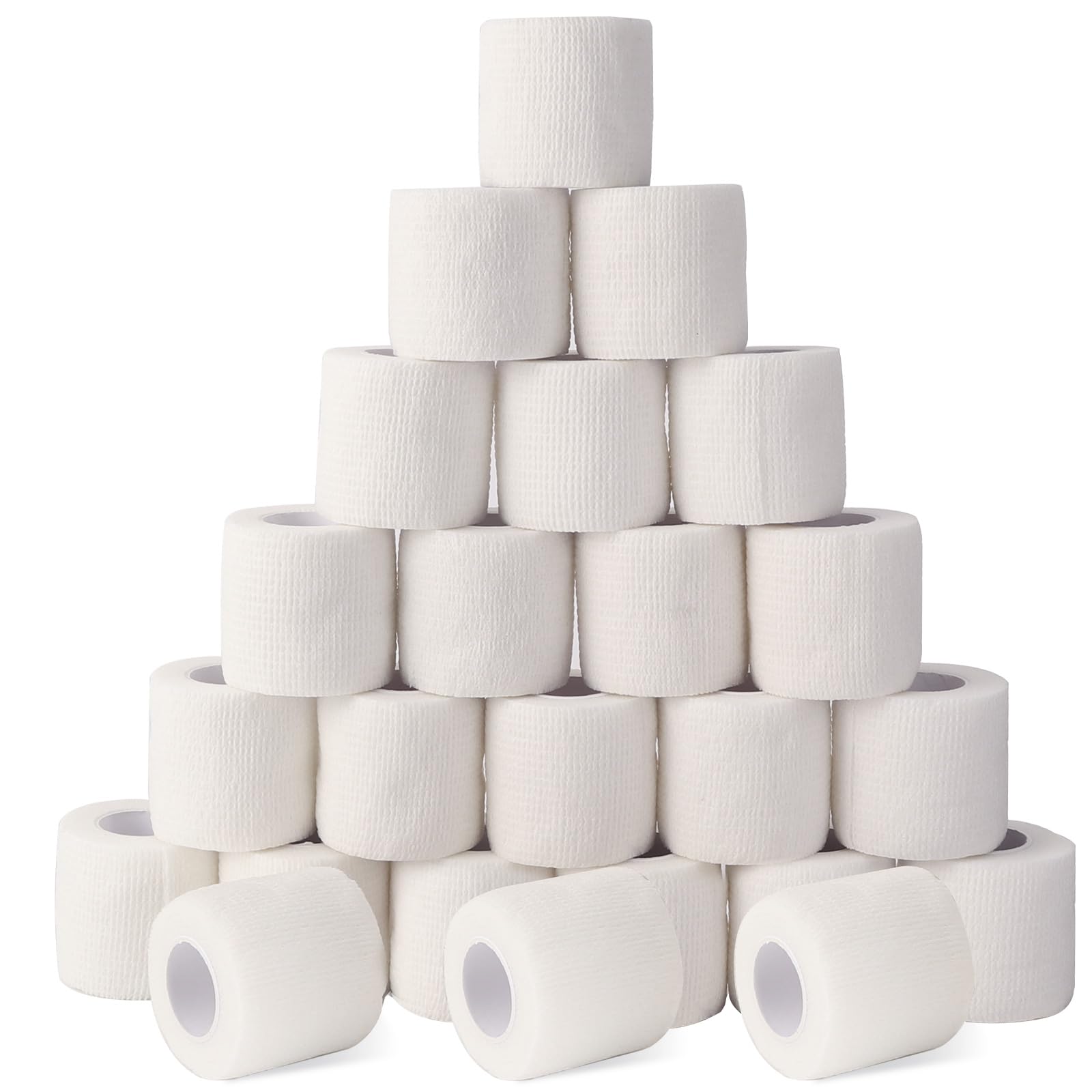 24 Pack Self Adhesive Bandage Wrap 2 Inch, White Medical Tape Elastic Cohesive Bandage Rolls Self Adherent, Self Sticking Tape First Aid Gauze for