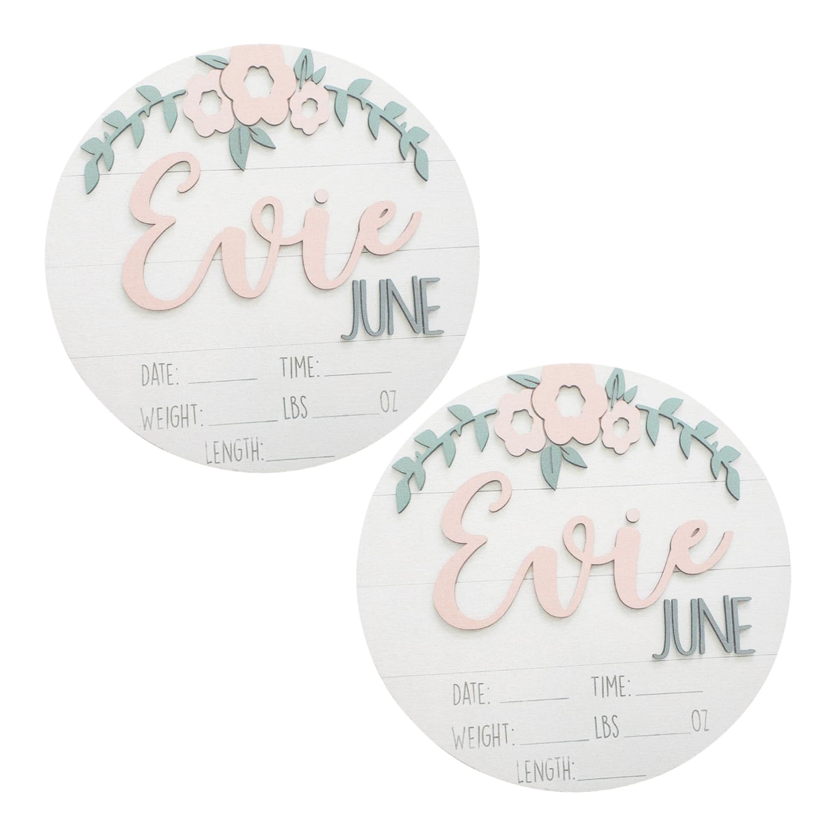 IWOWHERO 2Pcs Birth Announcement Sign Round Plaque for Photo Prop Durable Flexible Design for Showers Gender Reveal Parties and Newborn Milestone Celebrations