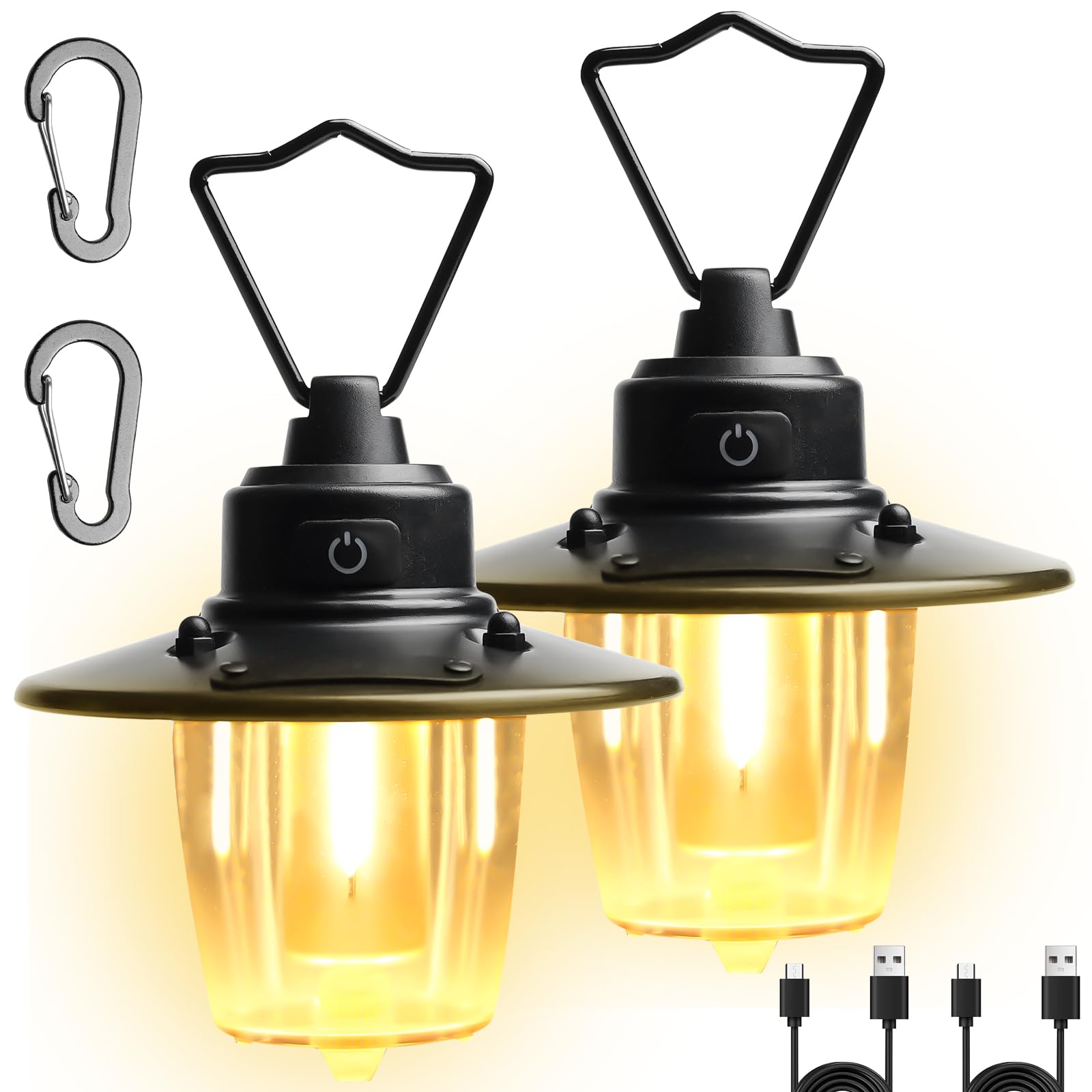 2 pezzi LED lampada da campeggio ricaricabile, USB ricaricabile portatile, 3 modalità di luce, dimmerabile, lampada da campeggio ricaricabile, IPX4, impermeabile 2800 mAh, lanterna da campeggio per