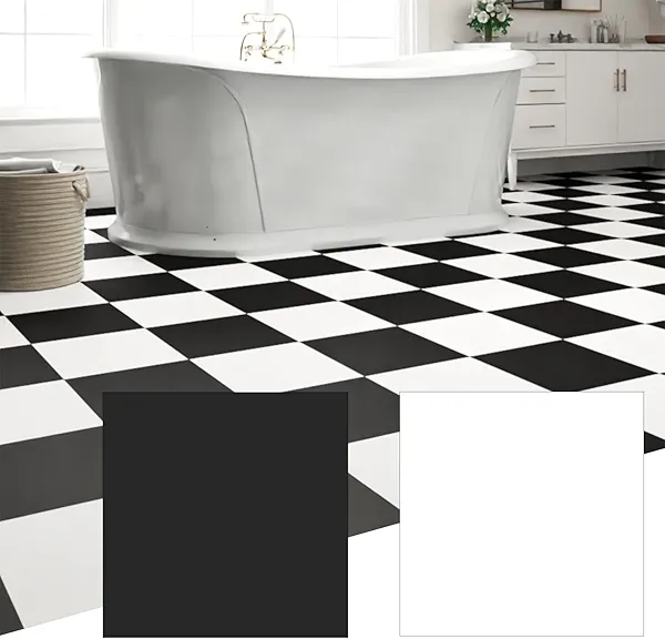 ZRJT 20-Pack 20 Sq.Ft Peel and Stick Floor Tiles Vinyl Matte Pattern Flooring, 12” x 12” Self Adhesive Vinyl Flooring DIY for Renter Kitchen, Bathroom, Laundry, Pure Black&Pure White