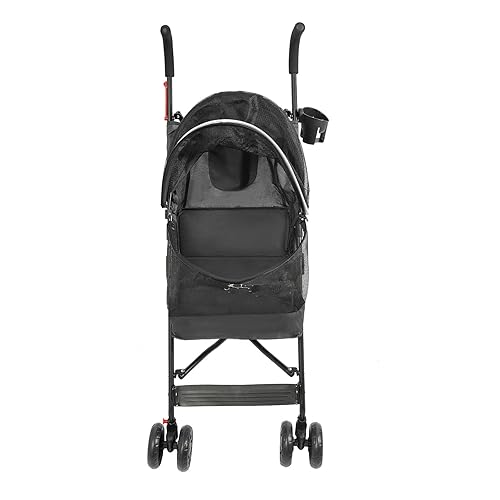 Miniatura 3 de Cochecito de viaje para mascotas de 4 ruedas, plegable y ligero, con malla transpirable y visible para perros y gatos pequeños y medianos (hasta 22