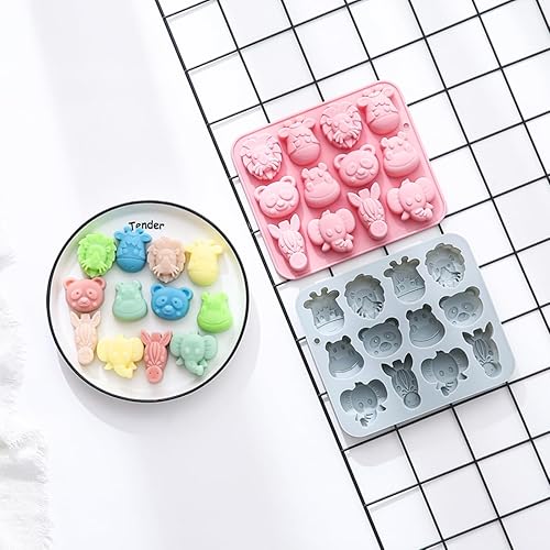 Miniatura 6 de 24 Cavities Animal Shape Candy & Chocolate Silicone Mold, Including Elephant, Hippopotamus, Lion, Bear, Non-Stick, Baking Molds for Birthday Cake