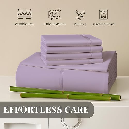 Miniatura 8 de Sacred Thread Juego de sábanas de 6 piezas de rayón derivado de bambú, vegano, refrescante y orgánico para el hogar y los hoteles, más 50 colores