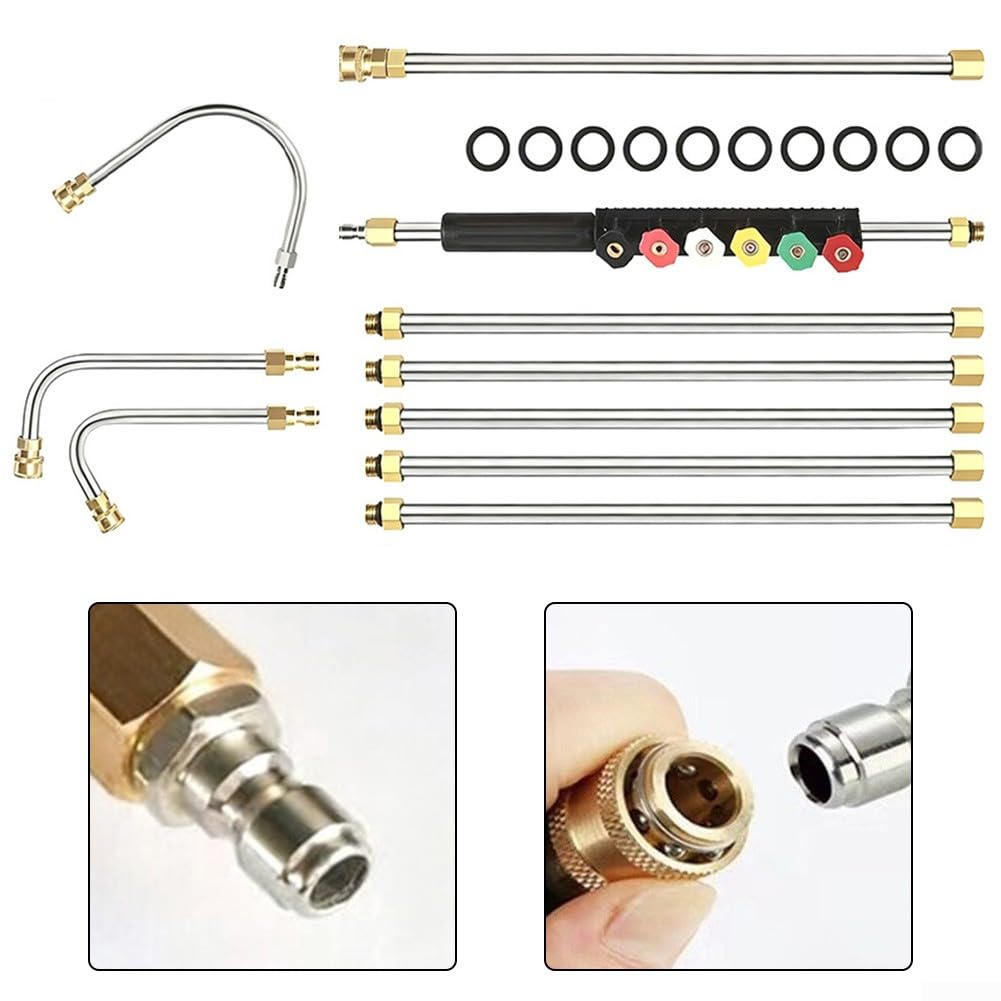 Kit de extensión telescópica para lavadora a presión de 4000 PSI, herramienta de limpieza de alta presión de acero inoxidable y latón de 24 pies con 6 boquillas, conexión rápida M22 de 14 mm para