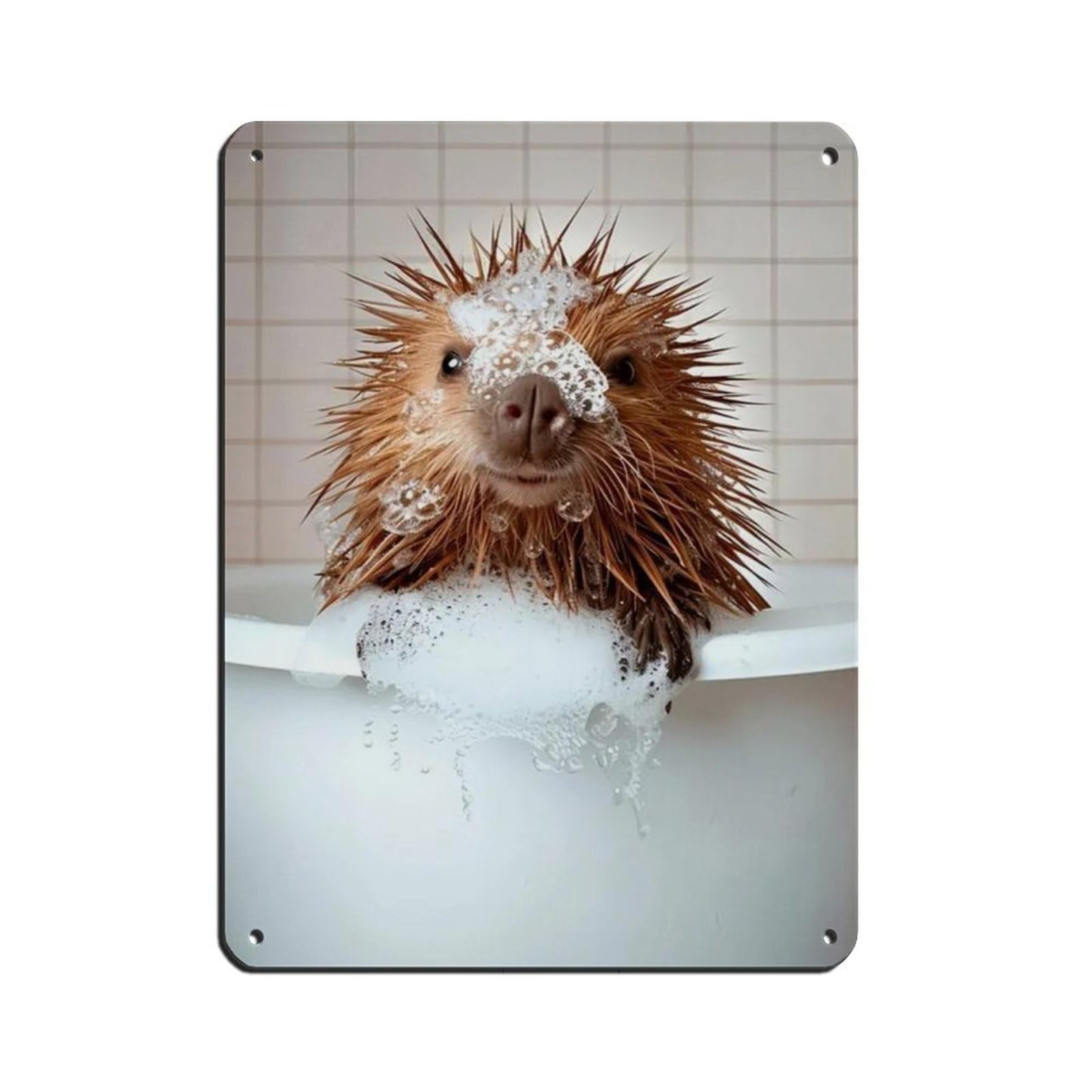 Porcupine in The Bathtub, Funny Bathroom Art Retro Poster Metal Tin Sign Chic Art Retro Iron Painting Bar People Cave Cafe Family Garage Poster Wall Decoration 12x16inch(30x40cm)