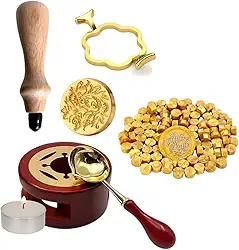 Sinete Completo com acessórios Para Lacre De Cera (Ouro velho)