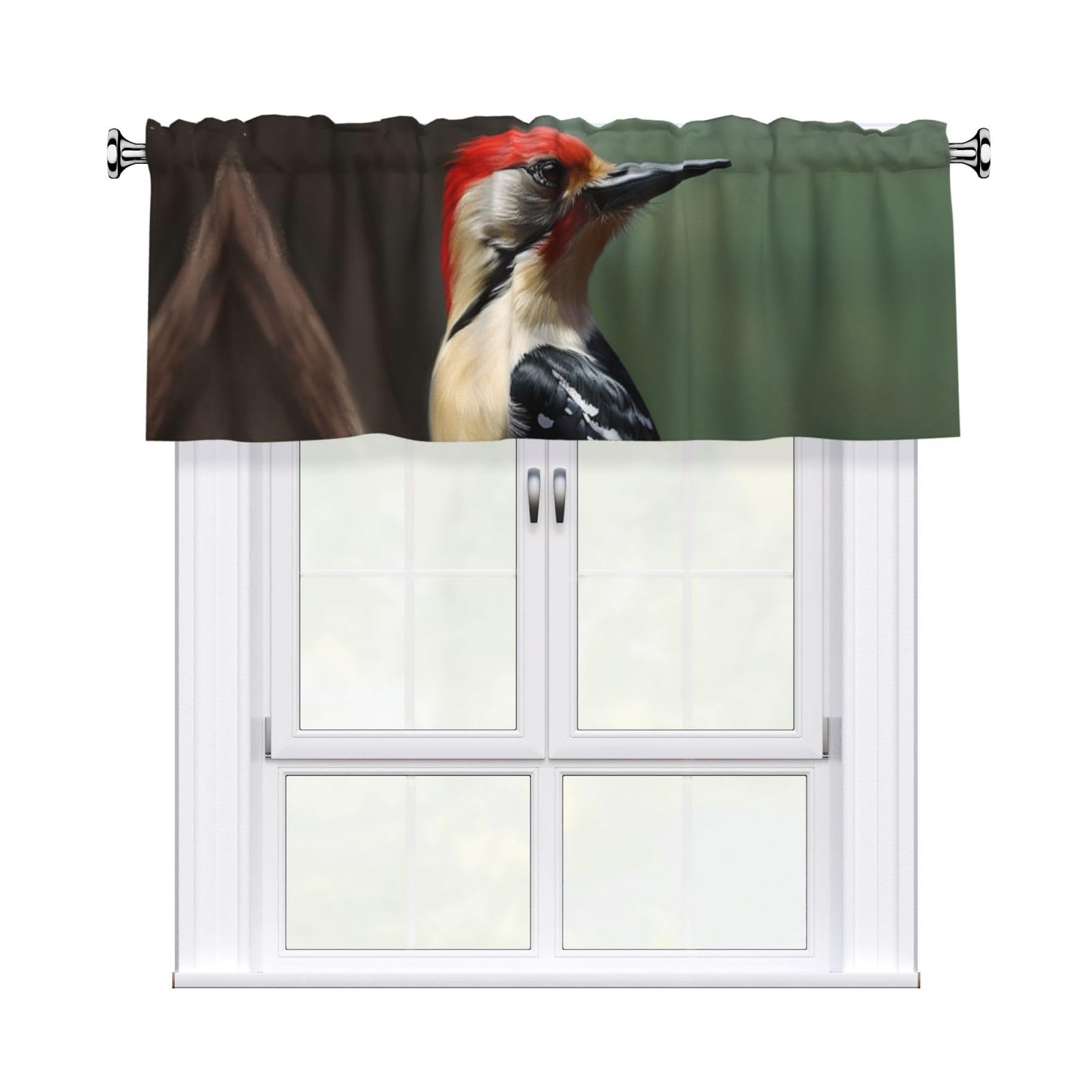 DWVTSLH Woodpecker Valances Curtains for Windows, Rod Pocket Drape Valence Blackout Short Curtains for Kitchen Bathroom Bedroom Window Treatment for Home Décor 54x18 Inch
