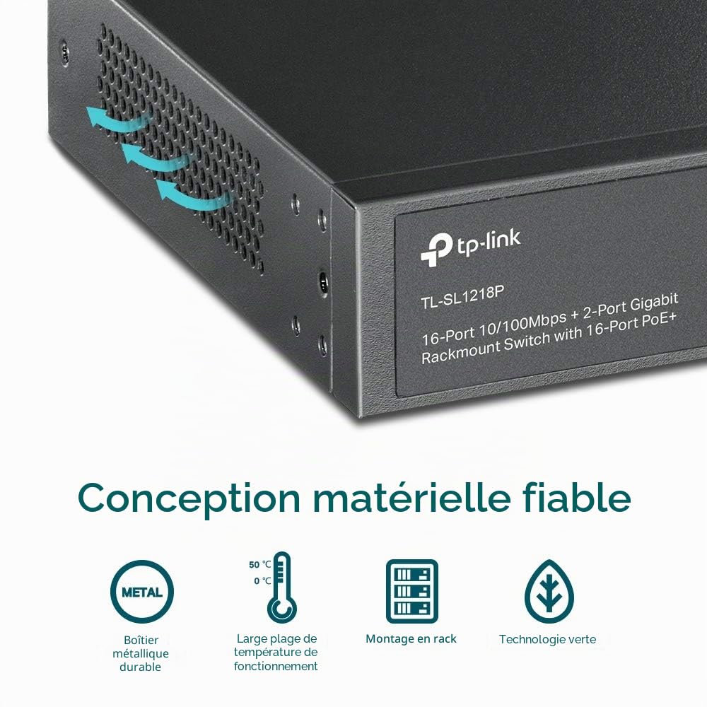 TP-LINK TL-SL1218P Switch Non administrable 16 Ports PoE+ 10/100 Mbps + 2 Ports Gigabit
