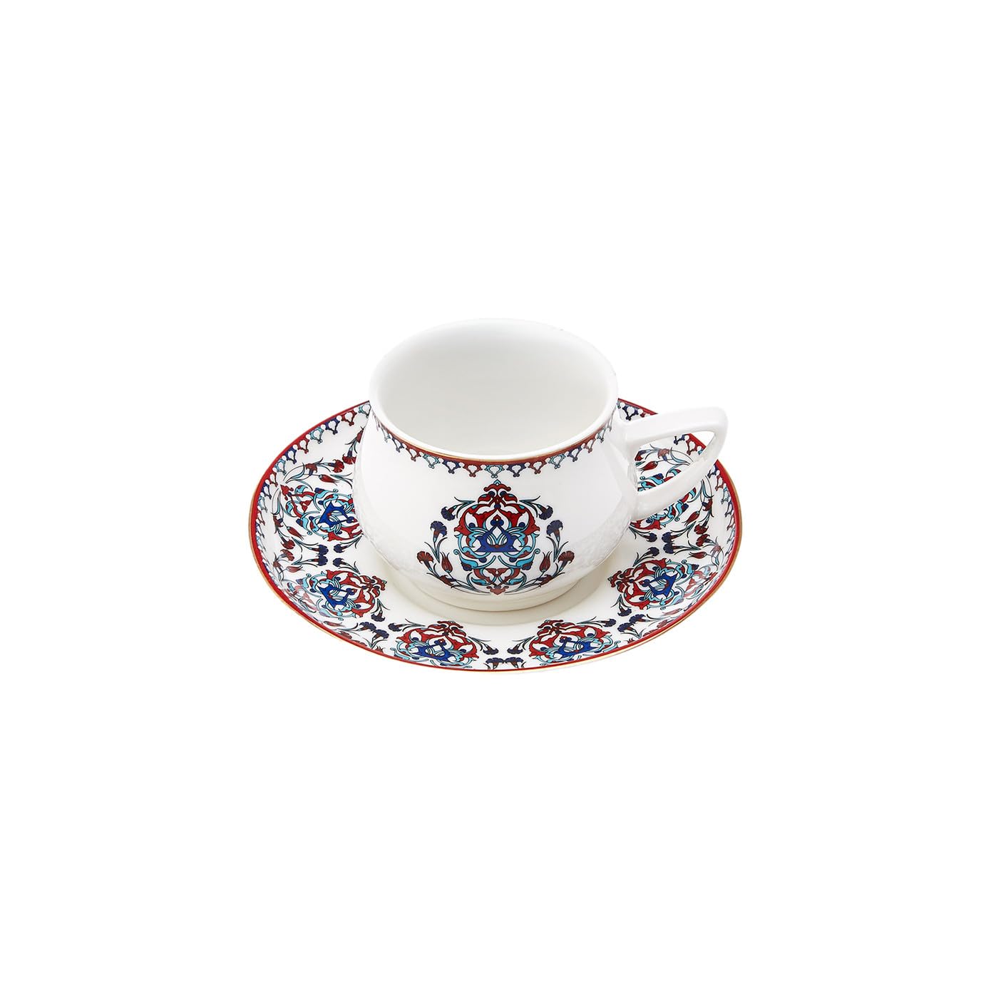 KARACA Nakkash Set de tasses à café turques Pour 6 personnes, 12 pièces, 90 ml, 6x tasses à expresso et 6x soucoupes, Tasses à moka, Set de tasses à expresso en porcelaine, Cappuccino