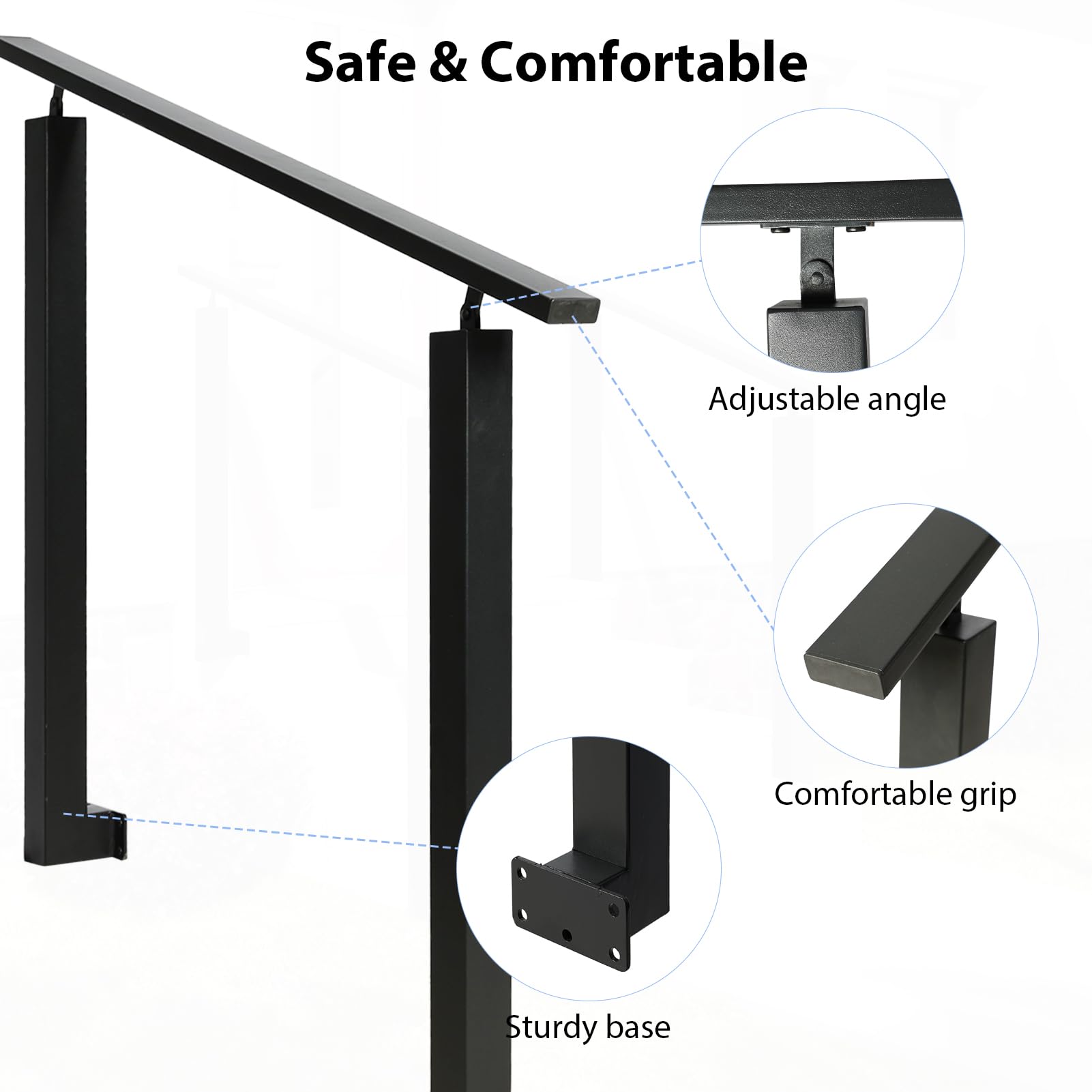 Barandilla Exterior, 2 – 3 Peldaños, Pasamanos de Escalera Exterior, Ajustable, Barandilla de Metal, Barandilla Escalera Negra Interior, Montaje Lateral, Pasamanos para Escaleras, para Villas