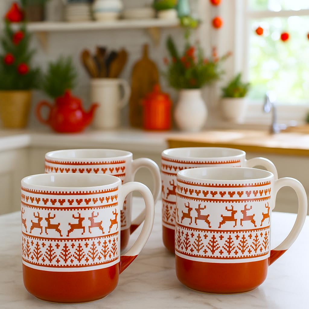 Amazon.com: 10 Strawberry Street Embossed Reindeer Ceramic Mug, Set of 4  (Red), S4MUG-XMAS : Home & Kitchen