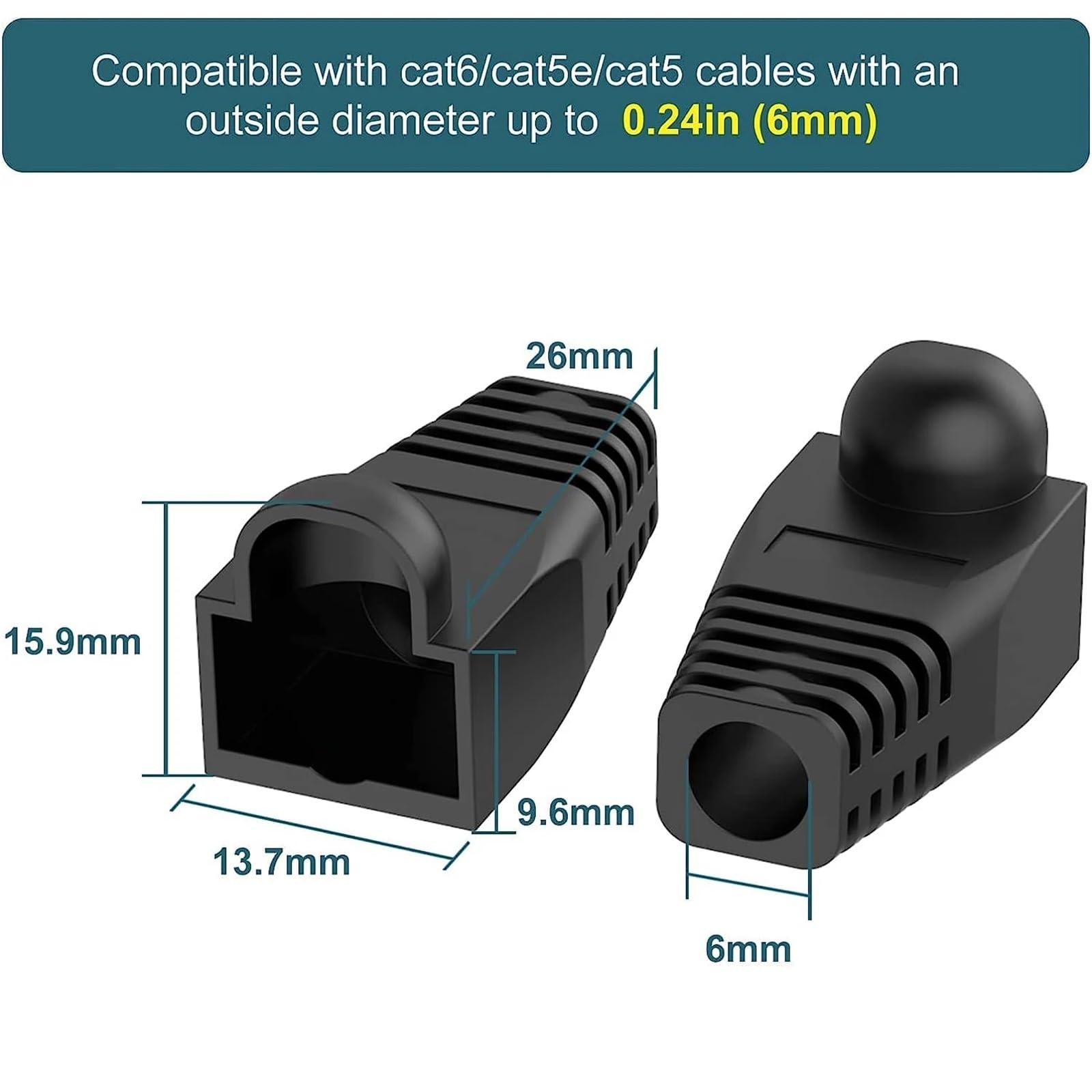 Osłony wtyczek kablowych RJ 45, 300 szt., osłona odciążająca złącze wtykowe RJ45, nakładka modułowa 6,5 ​​mm(White)