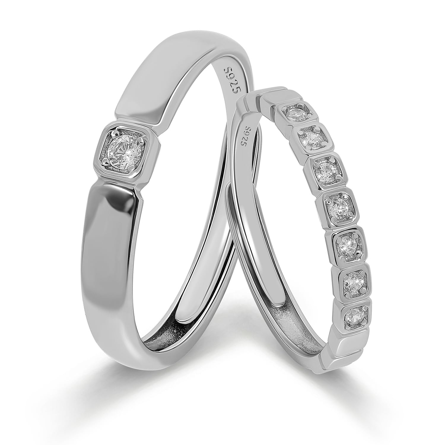 Meissa Alianzas Pareja de Anillos de Compromiso Ajustables, Alianzas Lisas para Enamorados Regalo Romántico Ideal para Mujer Perfecto para Compromiso Navidad y Aniversario, Juego de Dos Anillos