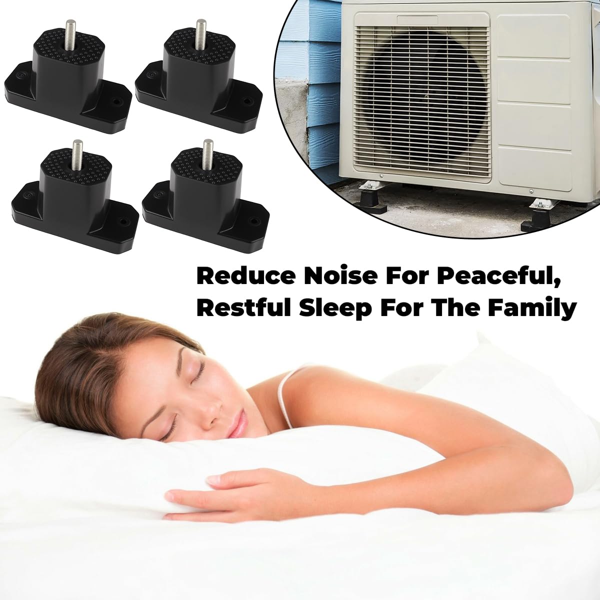 4 Pezzi Ammortizzatori in Gomma M8, Supporti in Gomma Antivibranti Condizionatore in Gommas con Dadi e Rondelle, Piedini Antivibrazione per Climatizzatore, Supporto Condizionatore Anti-Vibrazione