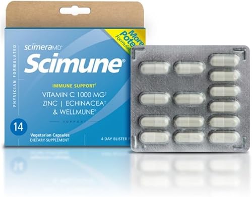 ScimeraMD Scimune Suplemento vitamínico de apoyo inmunológico con zinc quercetina vitamina C equinácea y Wellmune 14 CT