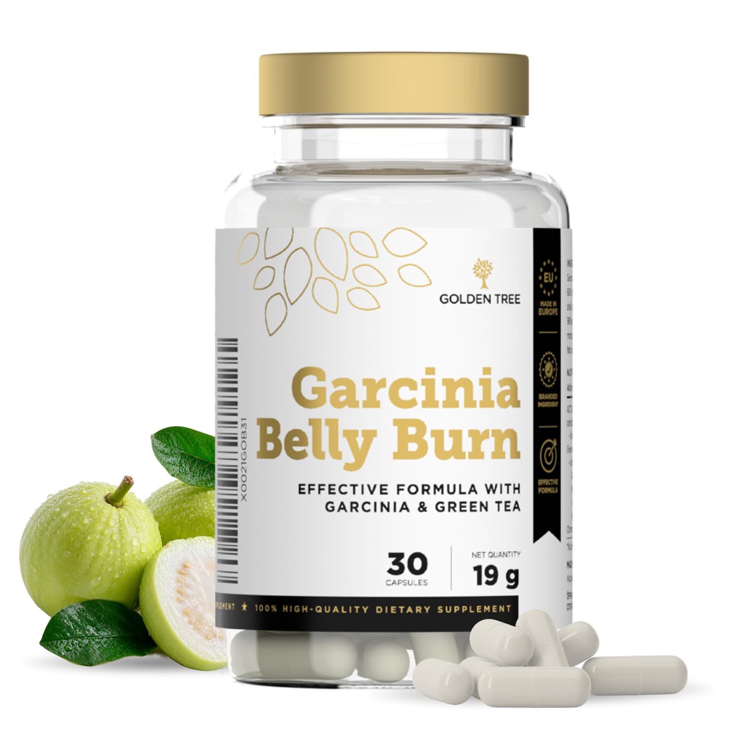 Golden Tree Garcinia Belly Burn – Garcinia Cambogia Kapseln mit ACTIGAR® DC60, Chrom & Grüntee Extrakt – hergestellt in der EU, 60 pflanzliche Kapseln