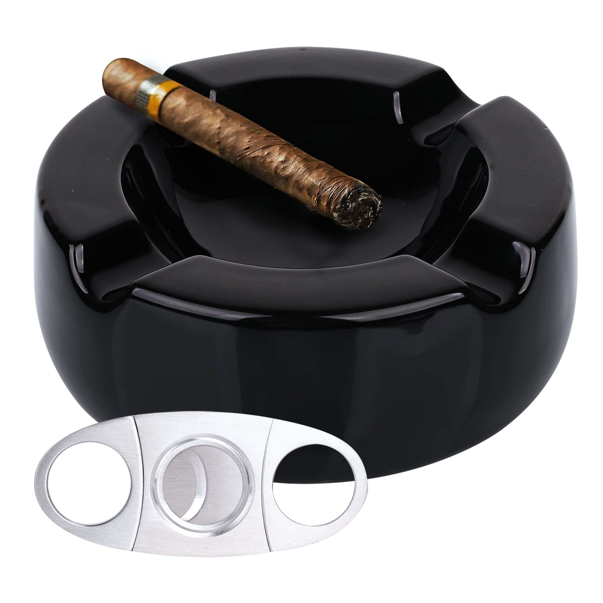 Cendrier De Cigare En Céramique Élégant - Plateau Stable Avec Encoche Cigare - Design Doré - 12,3 X 6,5 Cm