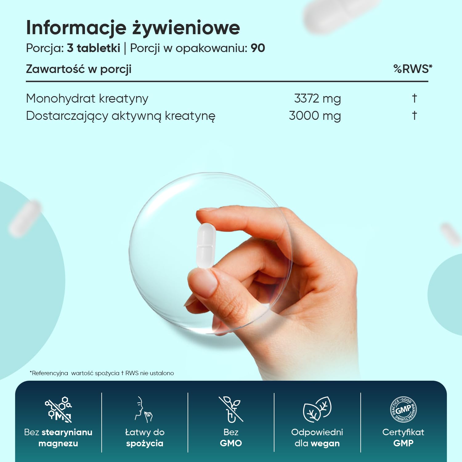 Monohydrat kreatyny 3000 mg – 270 wegańskich tabletek kreatyny, zapas na 3 miesiące – suplement diety dpowiedni dla wegan, 3 tabletki dziennie, bez GMO, laktozy i stearynianu magnezu