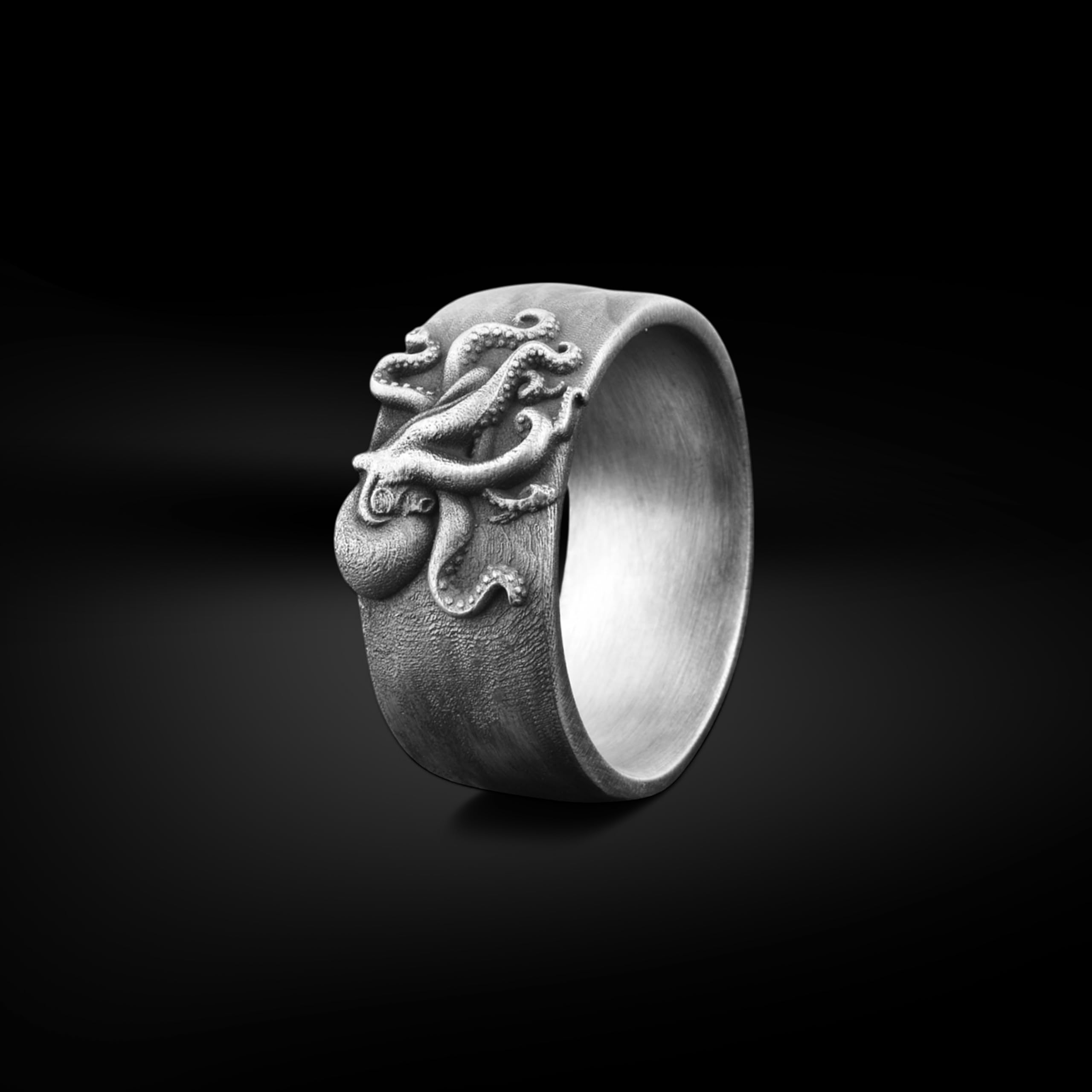 BySilverStone - Octopus Herrenring Aus Oxidiertem Silber, Sterlingsilber-Tierring Für Freund, Octopus-Schmuck, Fantasy-Herren-Ehering, Designer-Ring