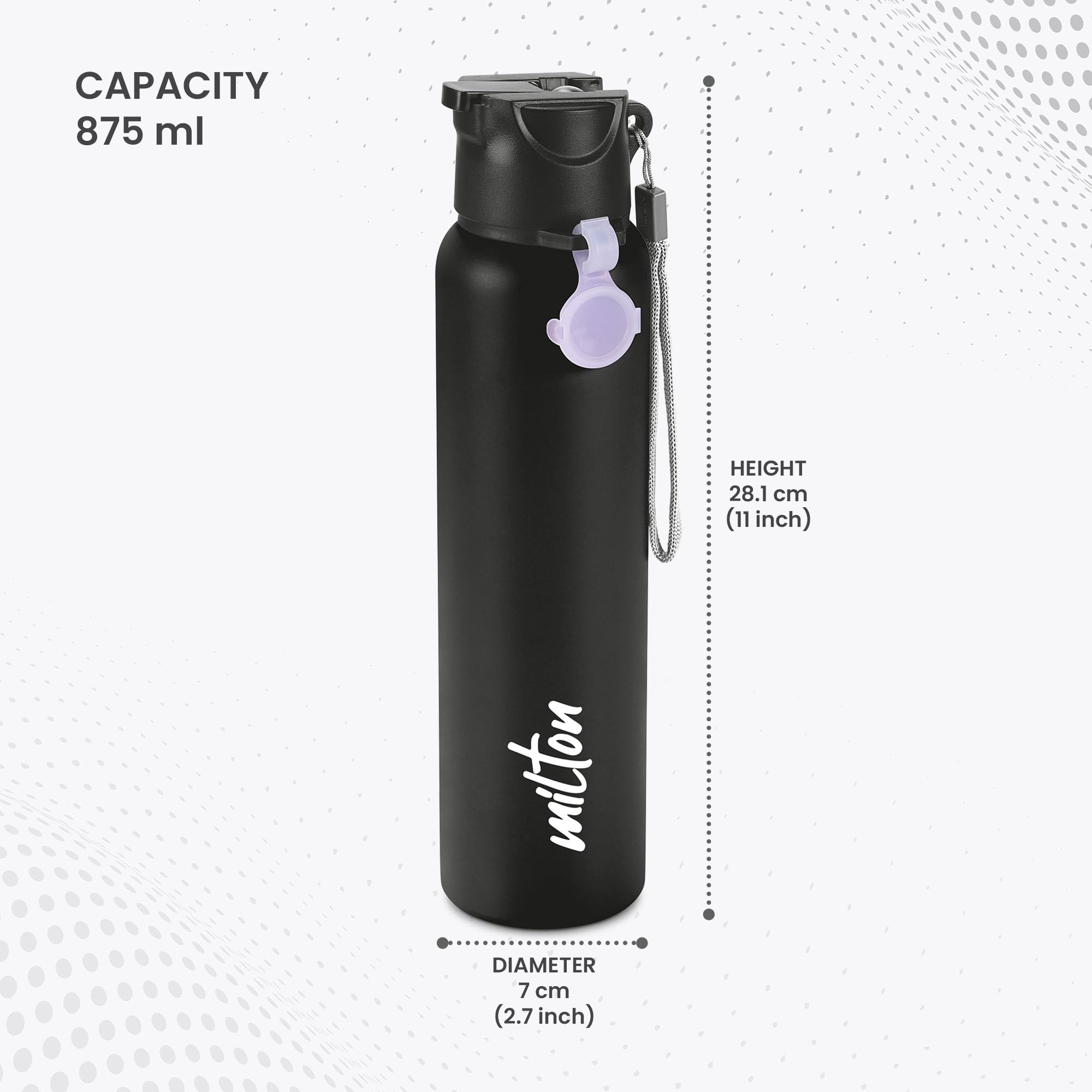 MILTON Sipstar 1000 Stainless Steel Sipper Water Bottle 875 ml, Single Walled, ISI Certified I Leak Proof Lid, Rust Proof I For School, Office, Gym I Black — Amazon image 7