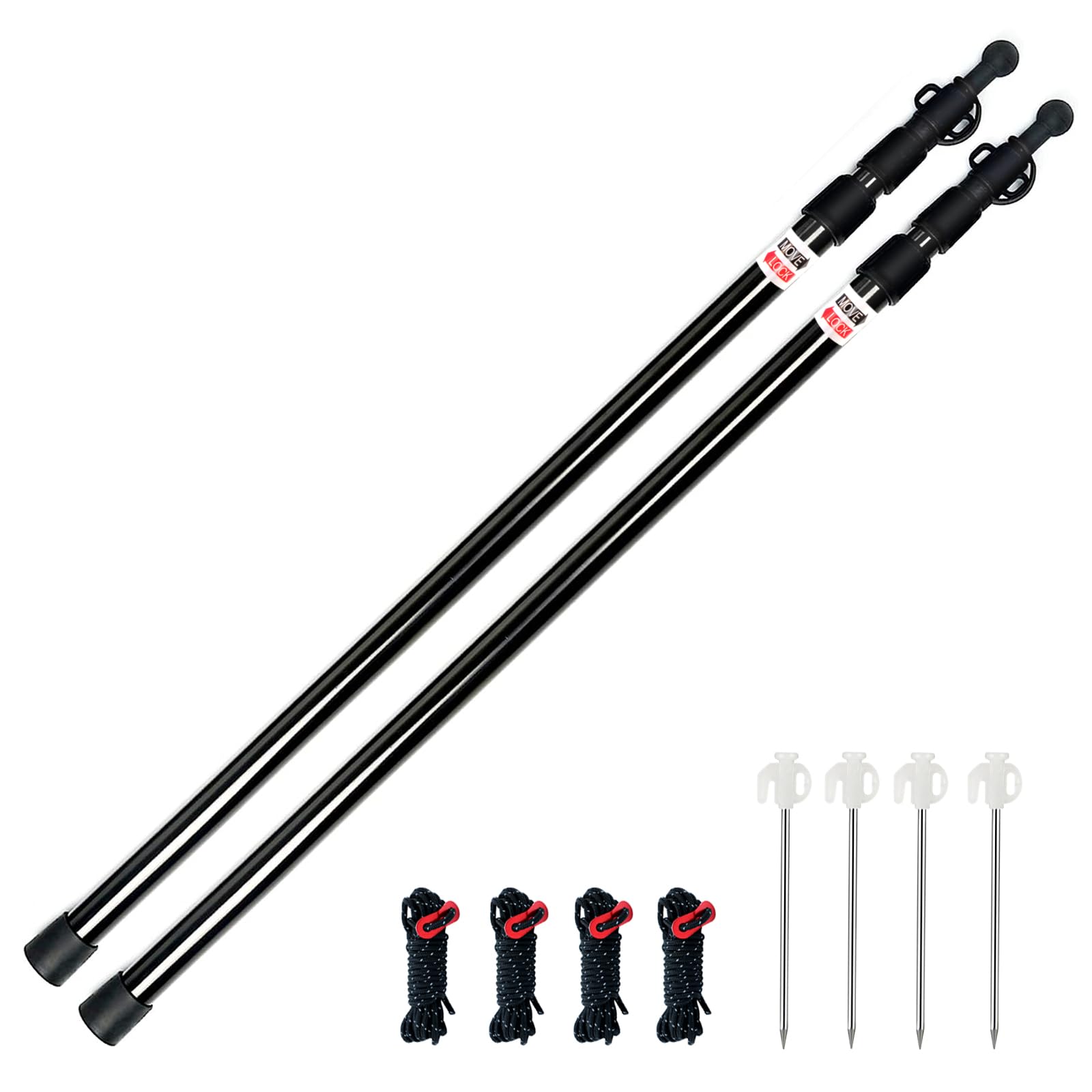 Telescoping Tent Poles - Adjustable Aluminum Camping Tarp Poles Heavy Duty Rods for Tent Fly, Awning, Outdoor Canopy, Hiking, Backpacking, Rainfly Shelter, set of 2