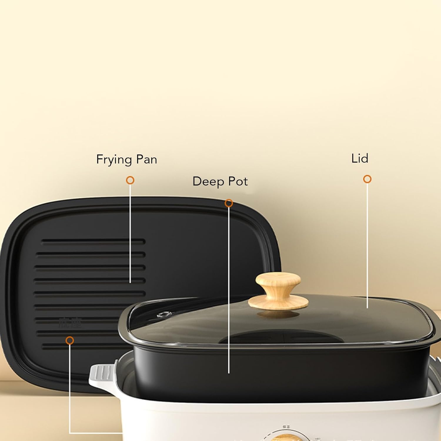 Zerodis ,1200W Multifunctional Split Design Adjustable Temperature Electric Cooking Pot Frying Pan Electric Shabu Shabu Pot for Roasting Frying Boiling (US Plug 110V), Zerodis7c6xq9gi53-12