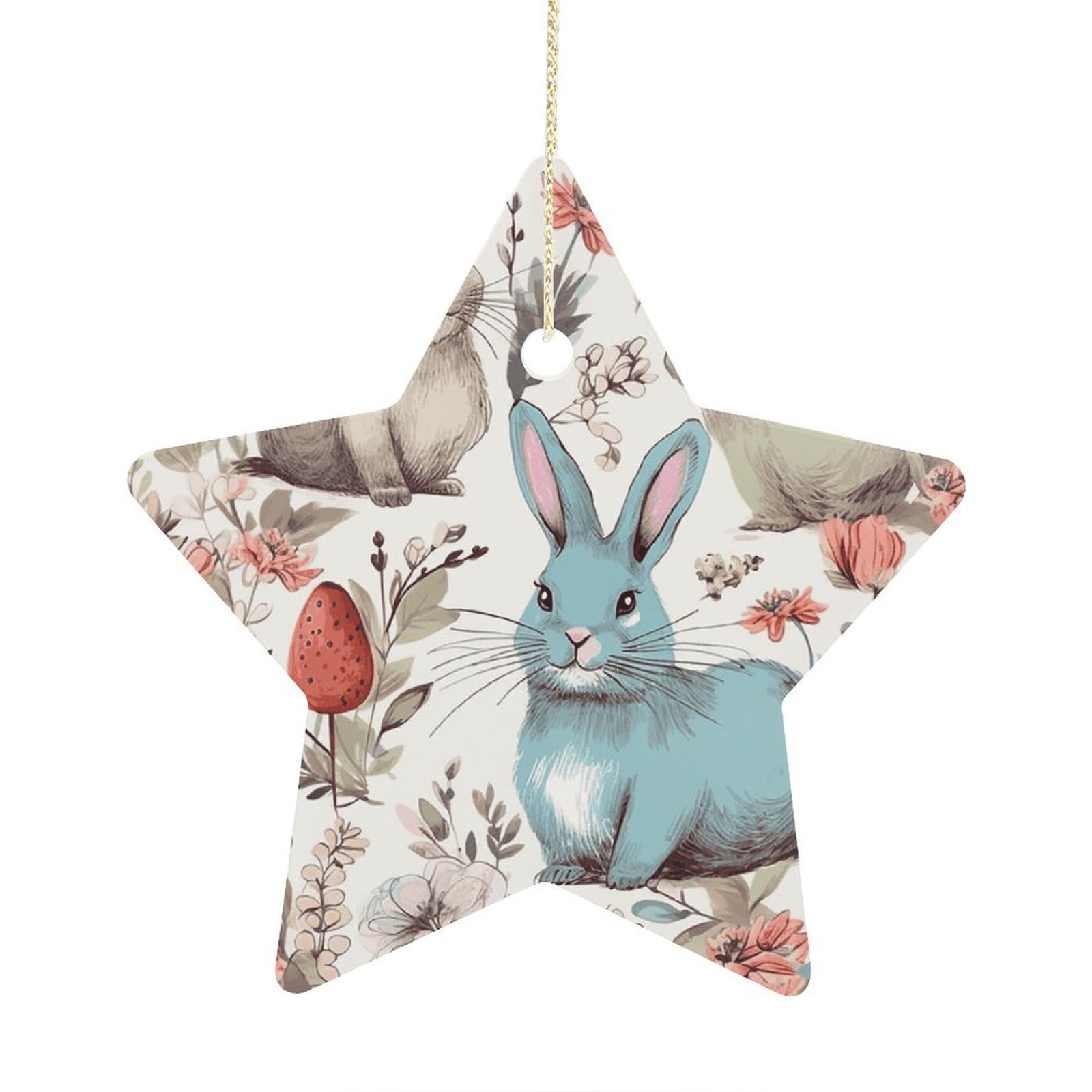 Fodpand Women's Style Flowers Bunnies Birds Ornament With String, Keepsake Hanging Decorations,Ceramic Ornaments For Men Indoor Home Holiday Party Gifts