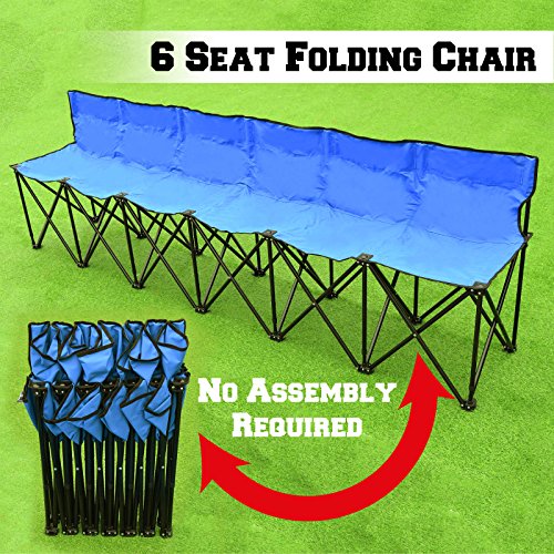 BenefitUSA Folding Portable Team Sports Sideline Bench 6 Seater Outdoor Waterproof- Blue