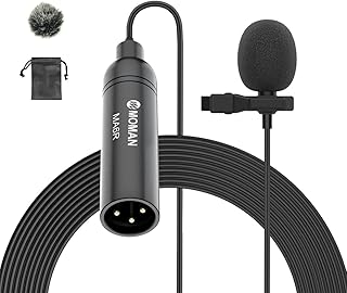 MOMAN MA6 Lavalier Microphone Clip-on Omnidirectional Mic with Auto Pairing 6 Meter/19.7 Feet Cord for iPhone Android Smartphone DSLR Camera, Perfect for Broadcast Interview Youtube Video Recording