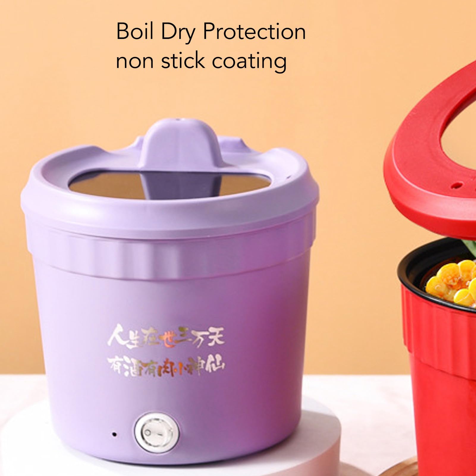 Pentola Elettrica Efficienza da 450 W Rapid Noodles Cooker per Pasta di Uova Ramen Mini Pentola Elettrica 1.2L in Viola (Plug 220v)