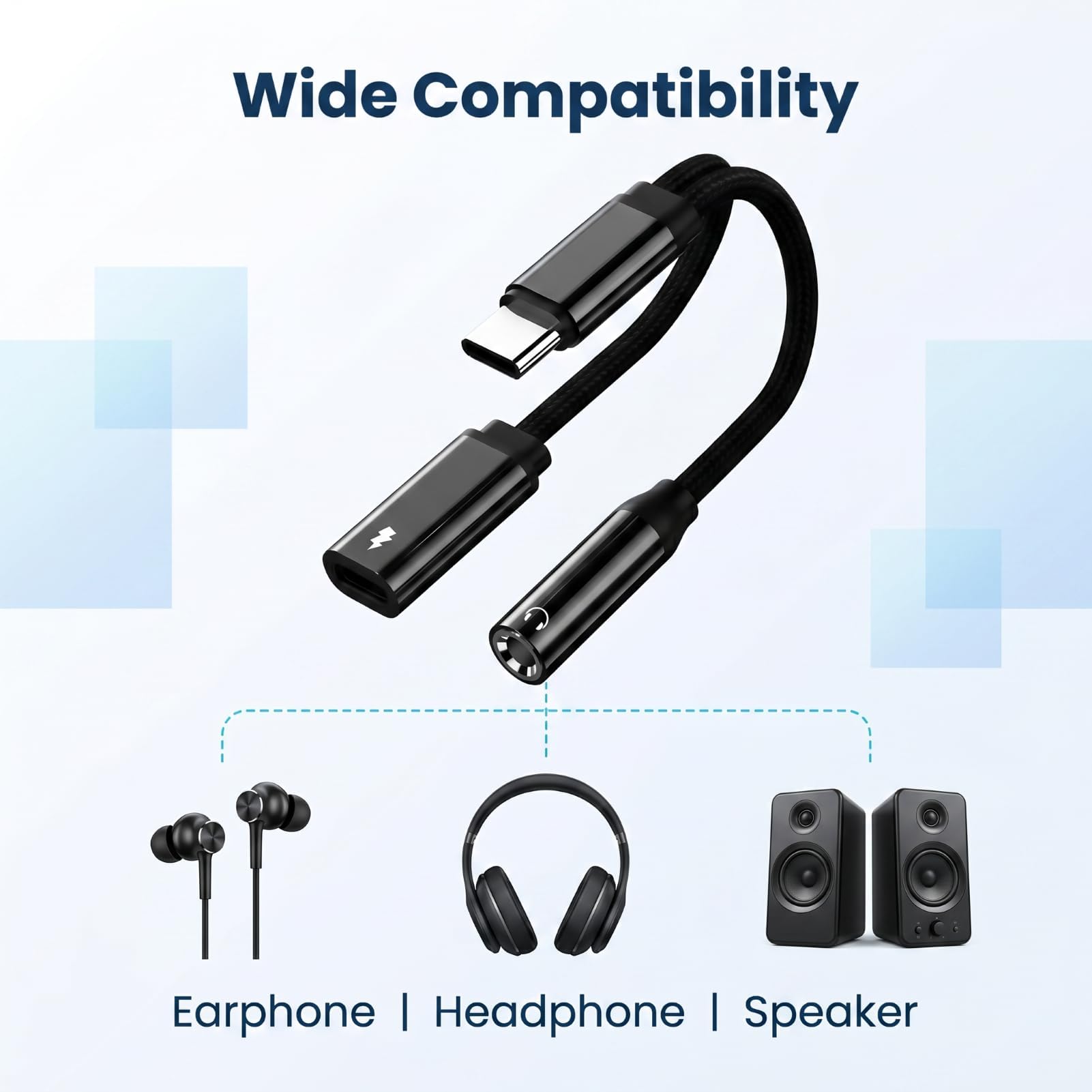 Adapter USB C Klinke 3,5 mm 2 in 1, 2 in 1 USB C auf Klinke und Ladekabel, Adapter USB C auf 3,5 mm mit Schnellladung, PD 60 W, Audio AUX DAC, Typ C Stecker, Dual Port Kopfhörer und kompatibel mit