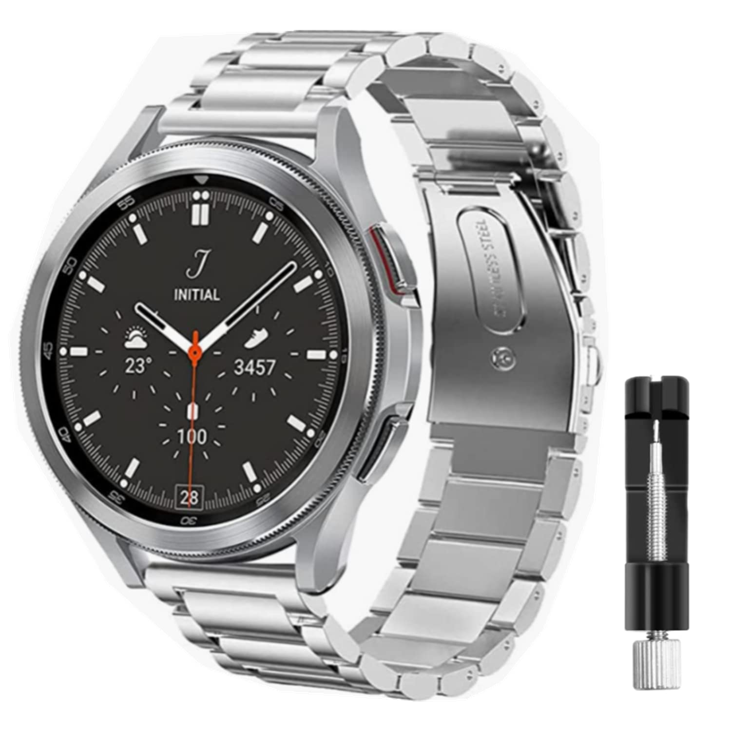 [Ankersaila] バンド 適応 Galaxy Watch Active 40mm/Galaxy Watch Active 2 40mm 44mm/ Galaxy Watch 42mm/Gear S2 Classic/Galaxy Watch 3 41mm,ステンレス ベルト ビジネス風 時計バンド 調整工具付き (銀)
