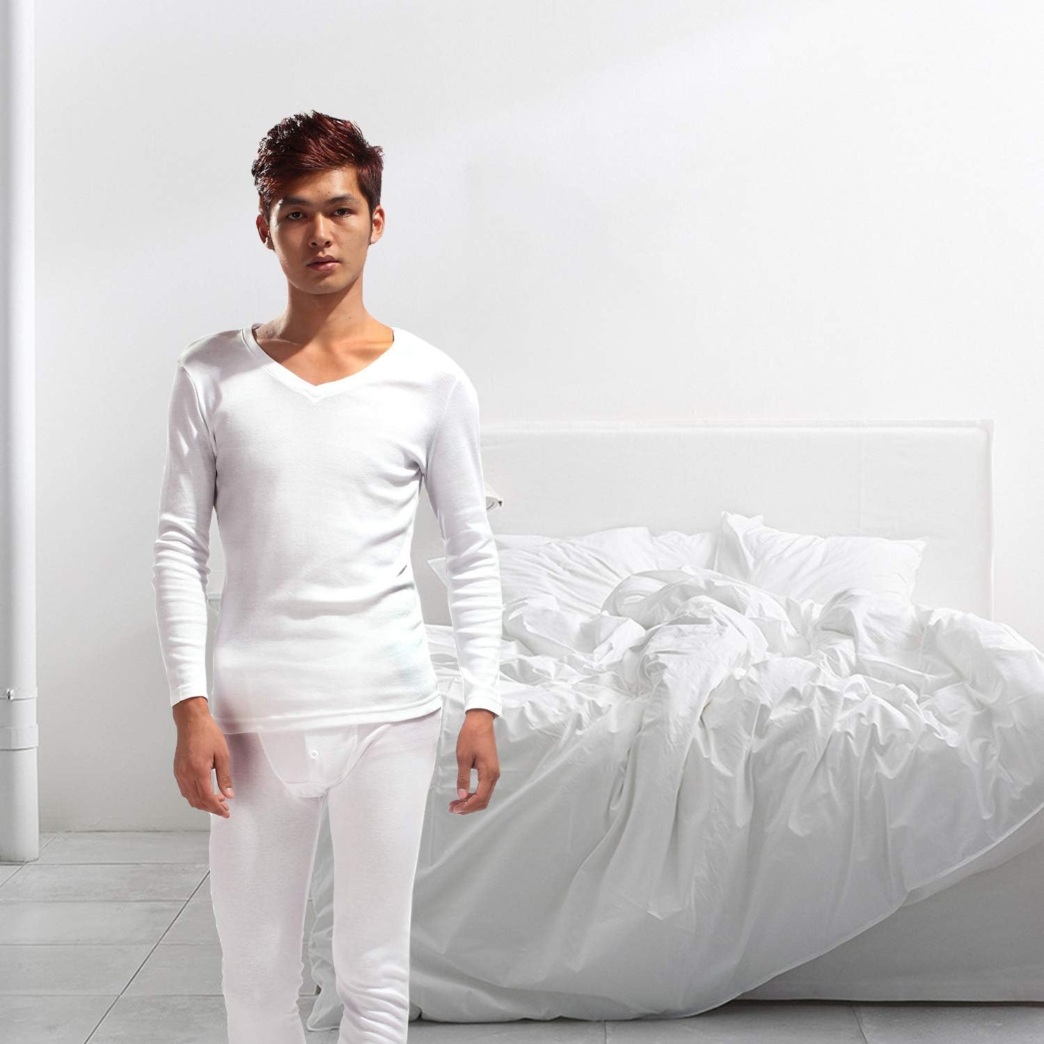 Mucwer Men's Thermal Underwear Knitting Cotton Soft Sleepwear Long Sleeve Pajama Shirt and Pantsr 2 Set (XXS-XL) at  Men’s Clothing store