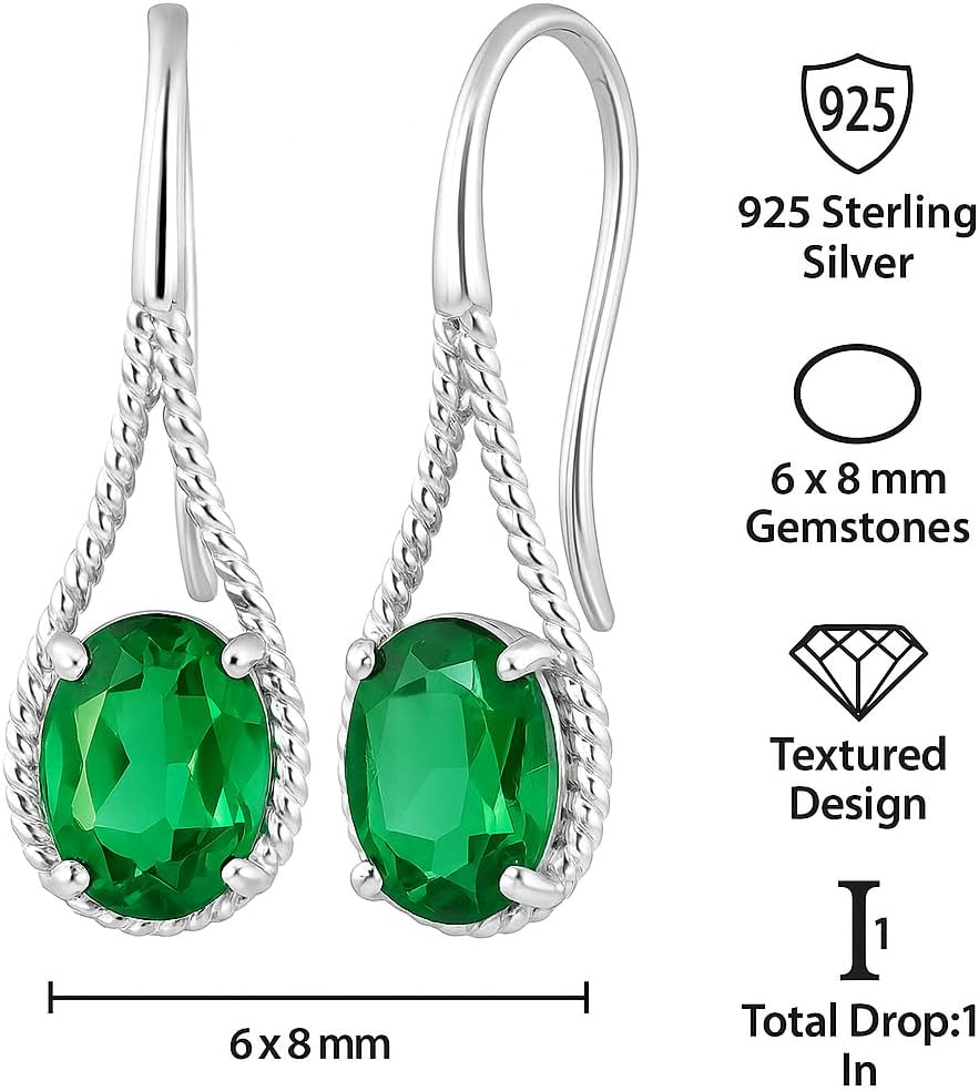 Oval Gemstone Dangle Earrings for Women 925 Sterling Silver French Hook Elegant Drop Earrings Hypoallergenic Lightweight Jewelry Gift for Her Classic Stylish Look