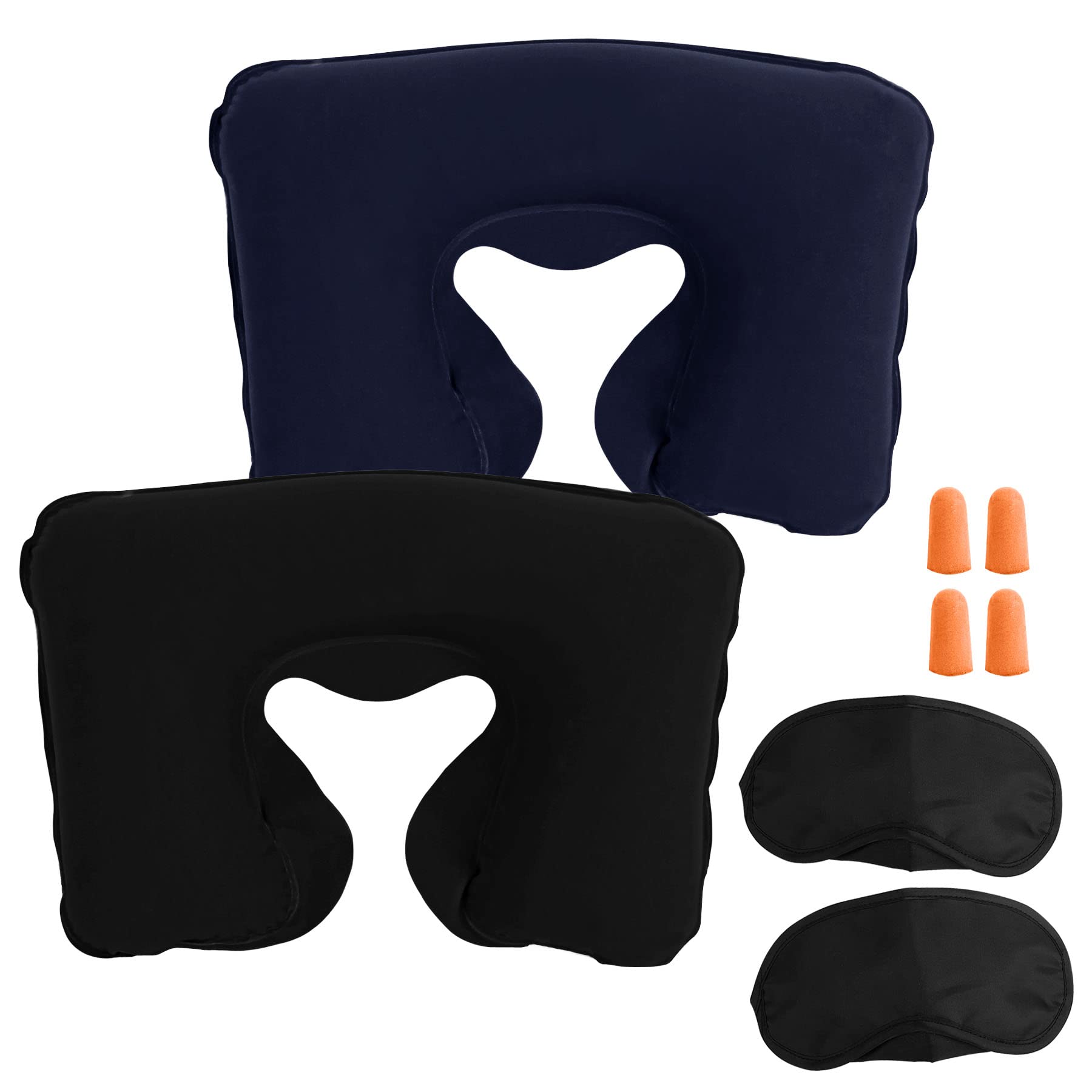 Lillyvale Navy + Black Inflatable Travel Neck Pillow - Soft Flight Rest/Support Cushion Head & Neck (Navy + Black)