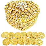 LAIAMER Ensemble de pièces de monnaie Arras Para Boda Catolica Arras De Boda Catolica avec 13 pièces de monnaie Vierge de Guadalupe et boîte dorée en forme de cœur Accessoires de mariage pour