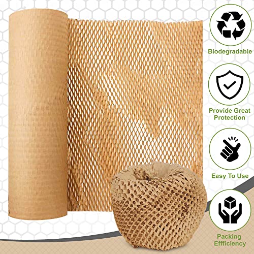 Ecobinga Honeycomb Packing Paper 12"X164', Kraft Wrapping Paper For Shipping Honeycomb Cushioning Wrap Roll For Moving Shipping Packaging Gifts With 10 Fragile Stickers, Recyclable Cushioning Packing Material.(Brown) #TOP5