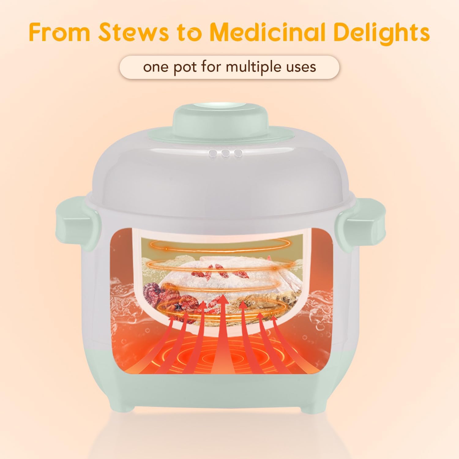 Smart Electric Stew Pot, 1L Capacity Prevent Dry Burning Time Appointment Easy to Use Small Slow Cooker Versatile Ceramic Soup Pot with Intelligent Reservation Function (110V 220W) (White) (Green)