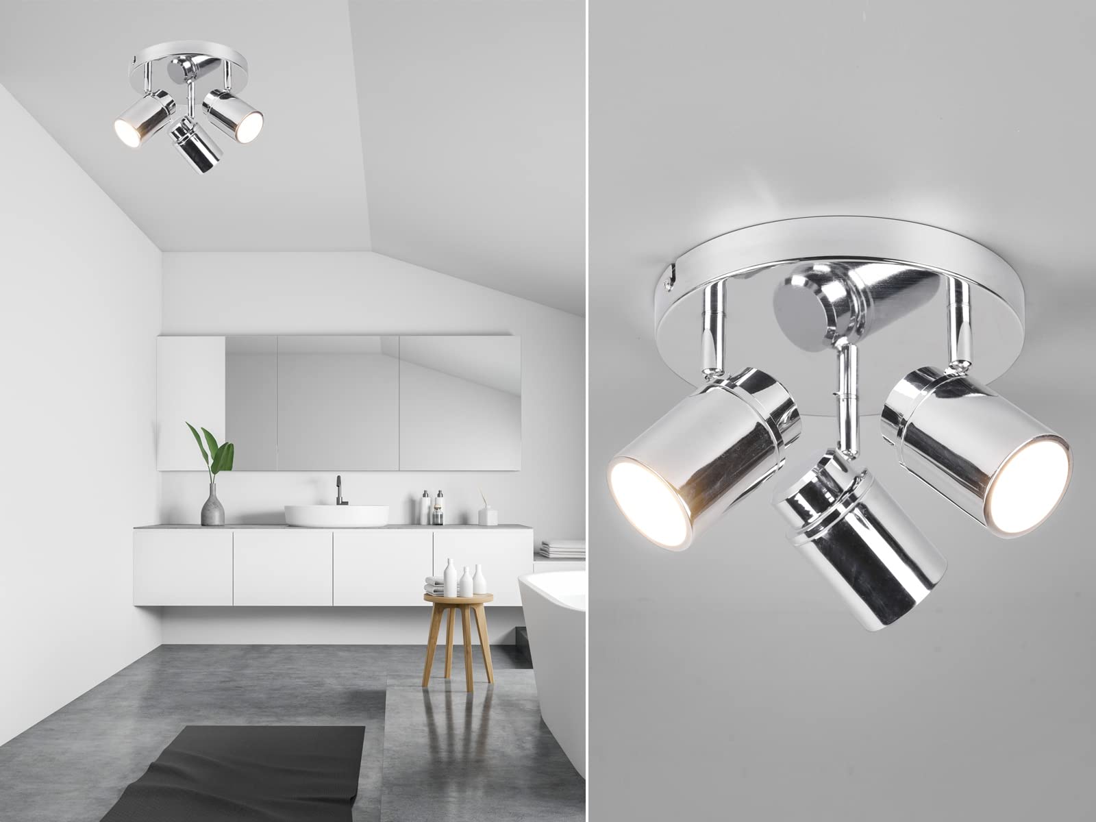 Badezimmerlampe Deckenstrahler Rondell 3-flammig Silber Chrom Ø 20cm