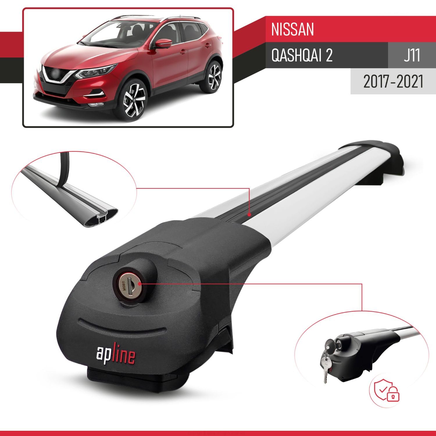 Compatibile con Nissan Qashqai 2 (J11) Post-Facelift 2017-2021 Ace-1 Barre Tetto Portapacchi Auto Barre Portatutto Grigo Alluminio 2 Barre