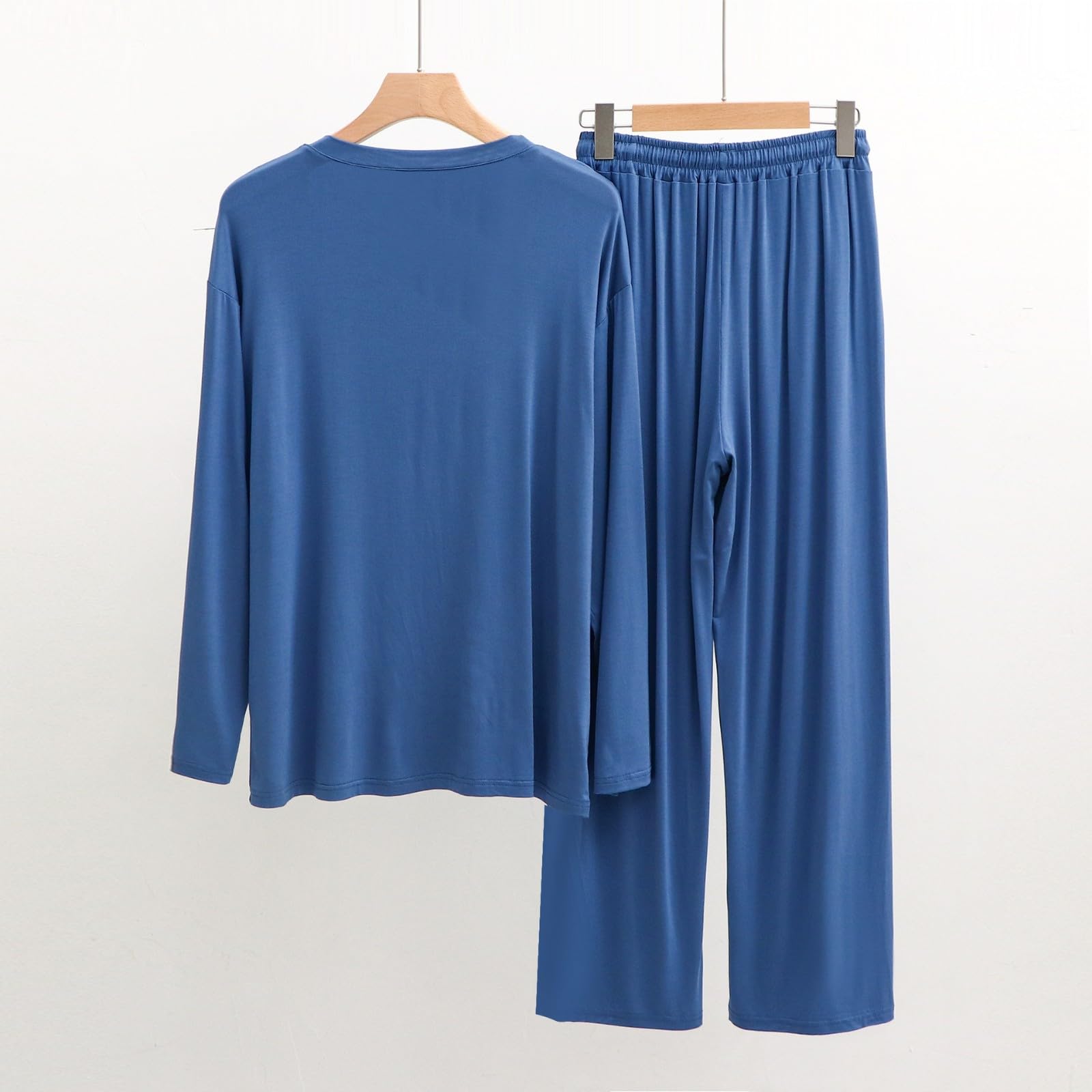 Pigiama da uomo lungo invernale a maniche lunghe + pantaloni da notte in due pezzi, set di pigiameria, pigiameria, pigiama con scollo rotondo, leggero