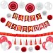 46 pcs Red and White Birthday Party Decorations, Paper Fans, Balloons, Happy Birthday Banner With Gold Foil Letters, Pom Pom Flowers, Paper Garland, Tassels for Girl or Boy Party Decorations by Enfy
