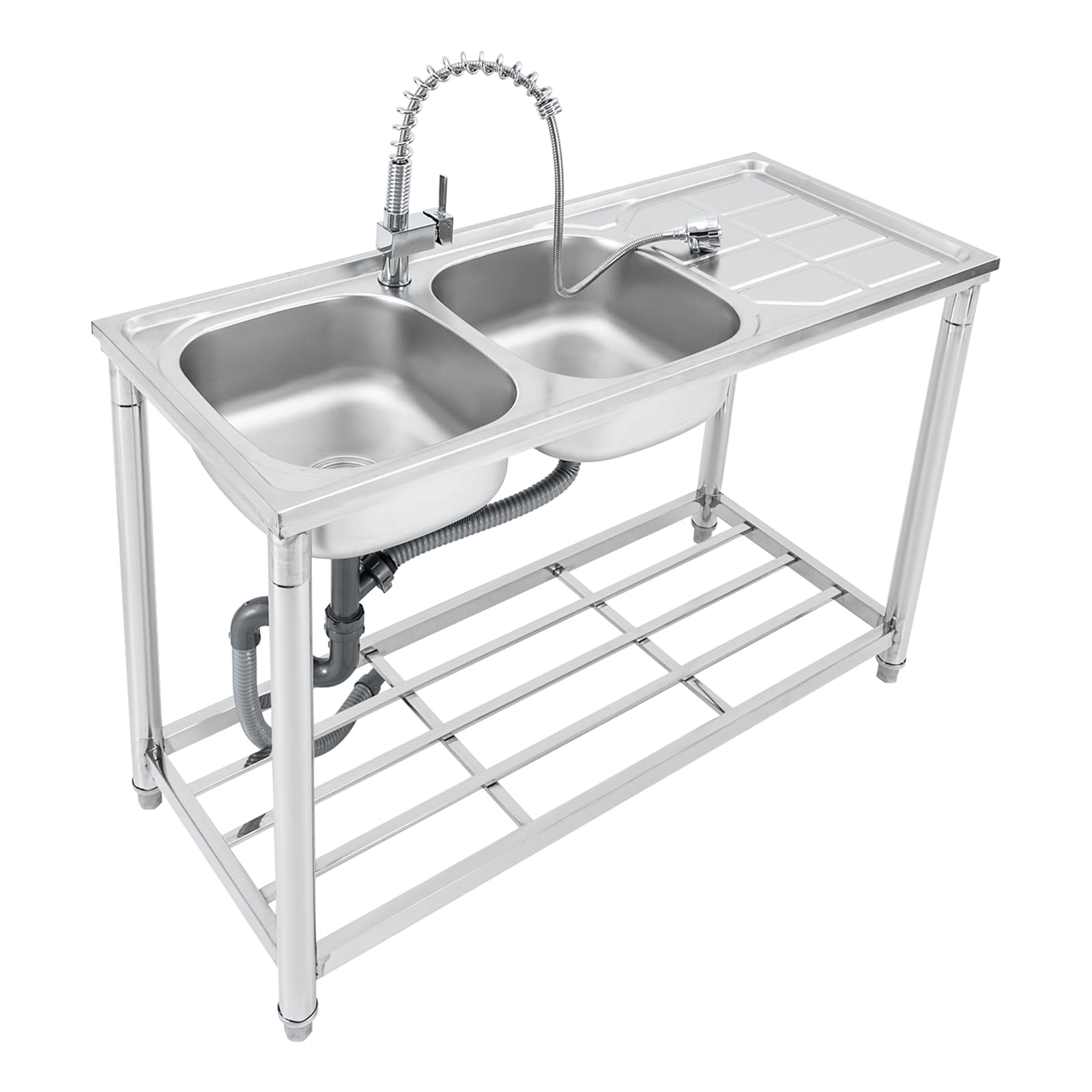 Lavello in acciaio inox, 2 vasche da campeggio, con lavello e rubinetto, per esterni, interni, cucina, ristorante, bar, 120 x 50 x 80 cm